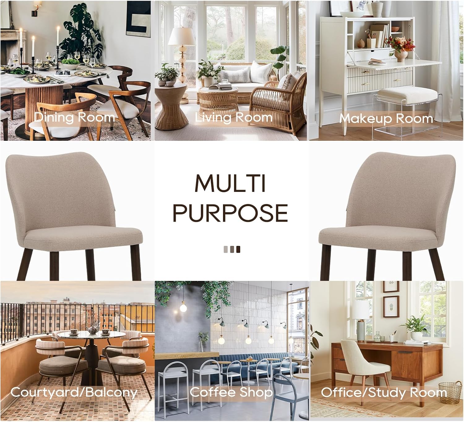 Thumbnail 5 de COLAMY 3008 Upholstered Dining Chairs, Set of 6, Camel Fabric, Rubberwood Legs