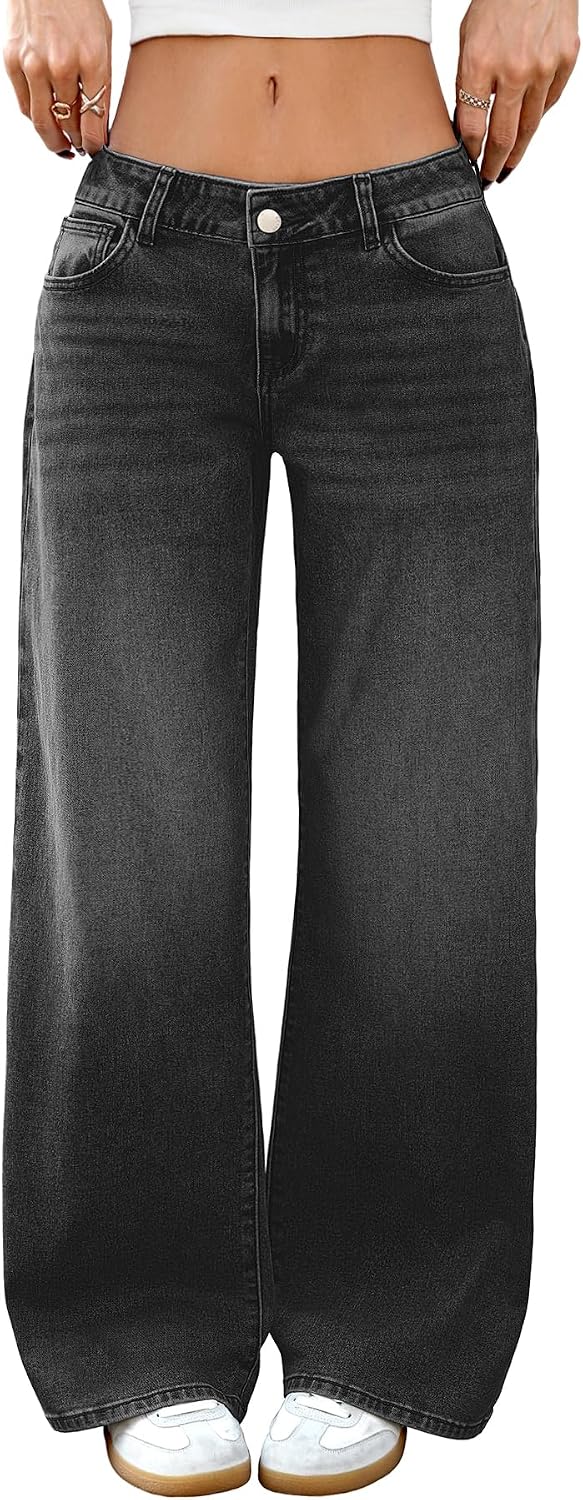 Detalle de ELLEVEN Low-Rise Baggy Jeans for Women, Stretch Denim, Wide Leg