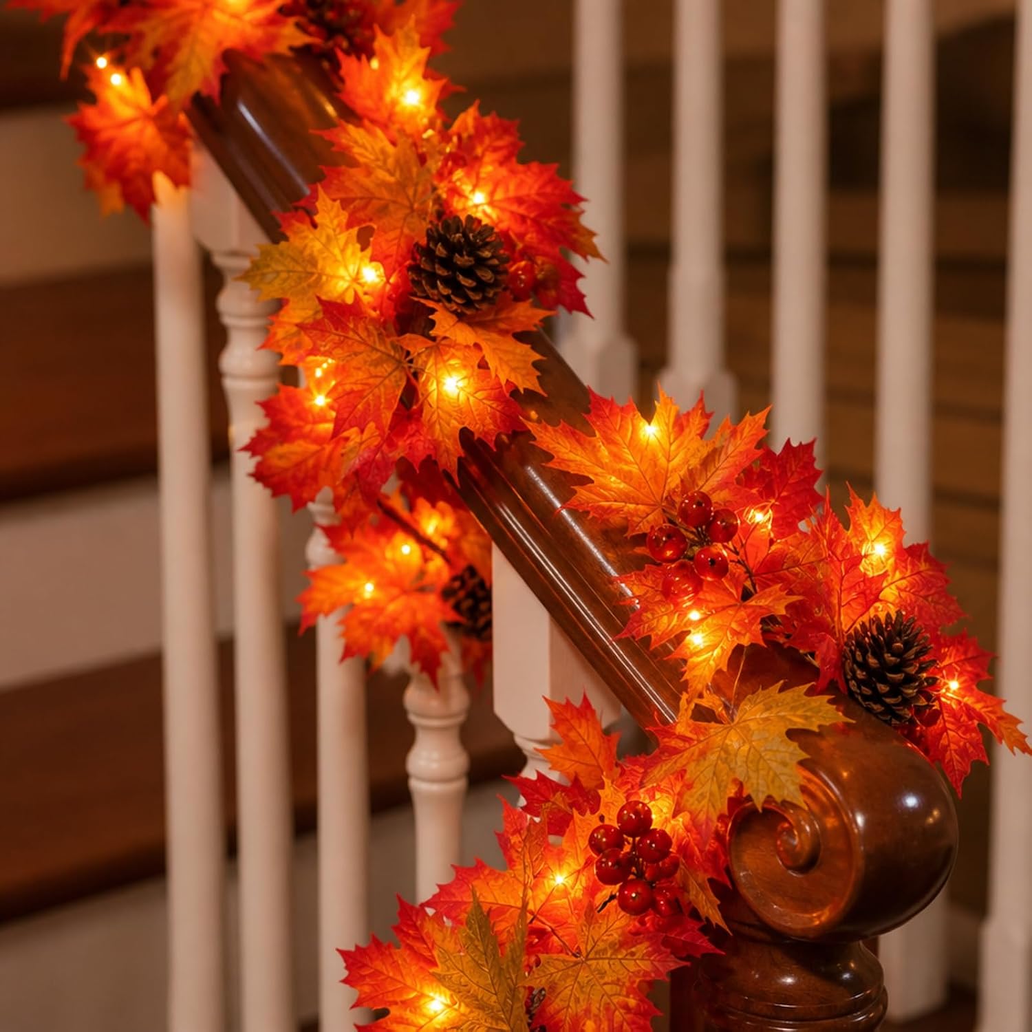 Detalle de KiflyTooin G0501A(0.17) Lighted Fall Garland, 9 ft, 50 Orange Bulbs, 2-Pack
