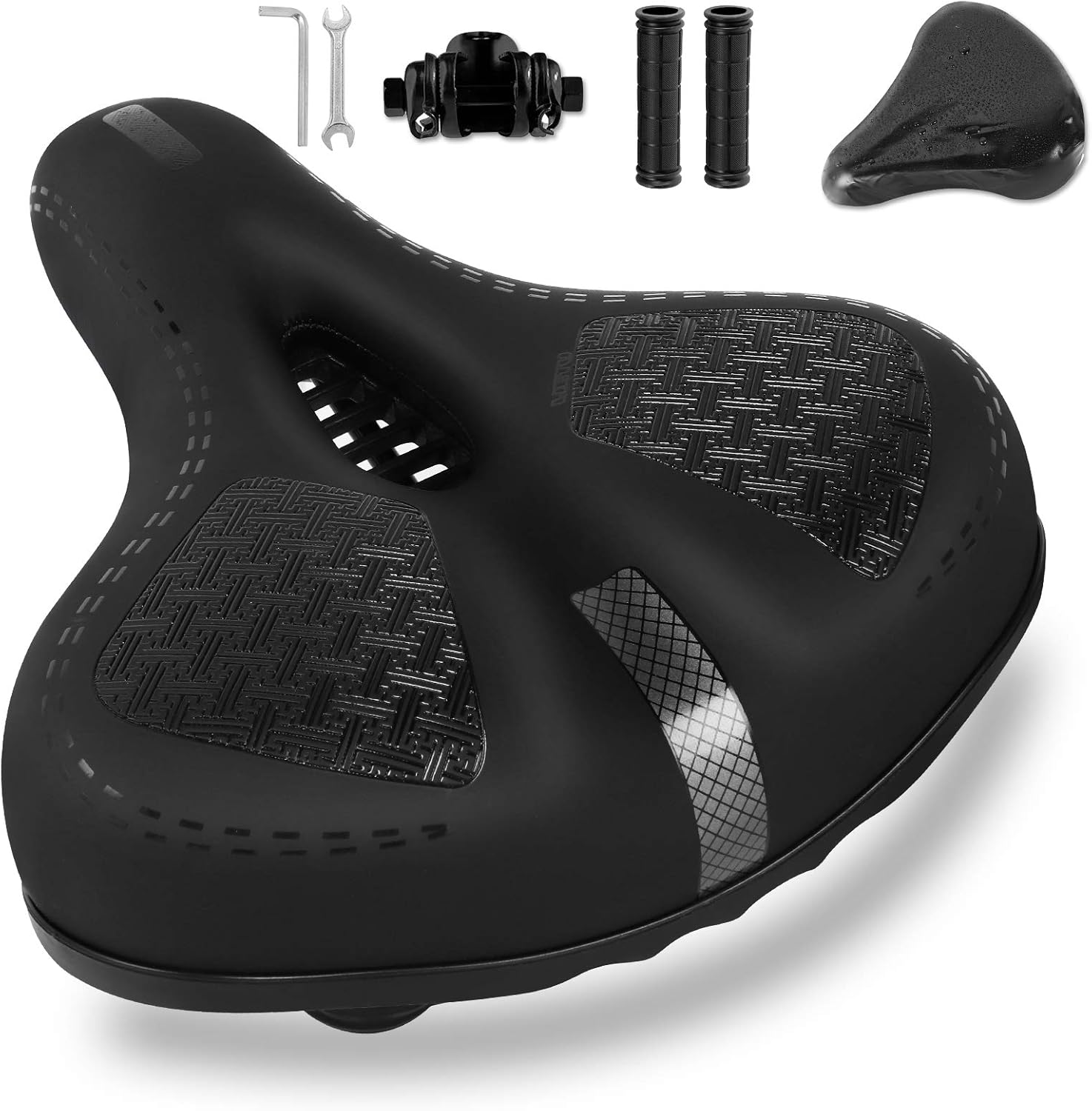 Selle de vélo surdimensionnée en mousse à mémoire de forme avec absorption double-ressorts et surface imperméable