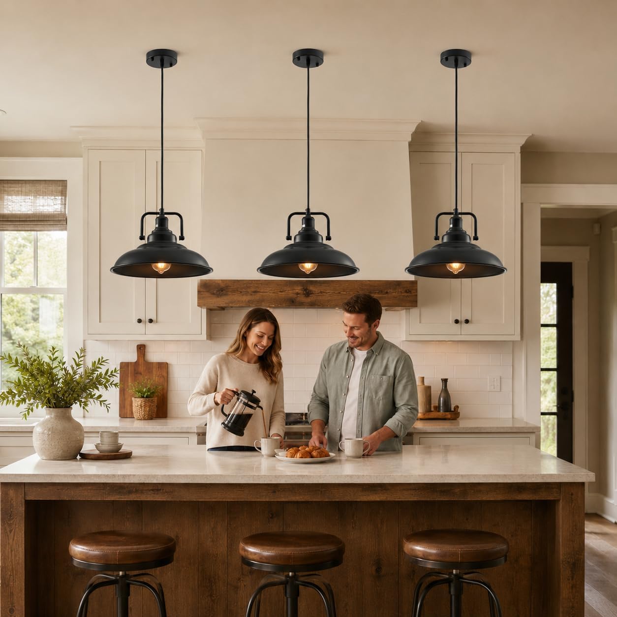Thumbnail 1 de SESIMENT Black Pendant Light Fixture 3-Pack, 12.5-Inch Matte Black Metal Shades