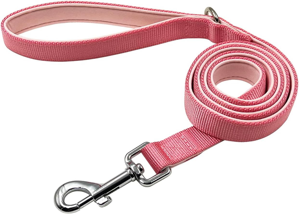 Detalle de Olahibi Dog Collar Leash Set for Medium Dogs (Light Pink) – Durable Nylon Webbing with Soft Neoprene Padding