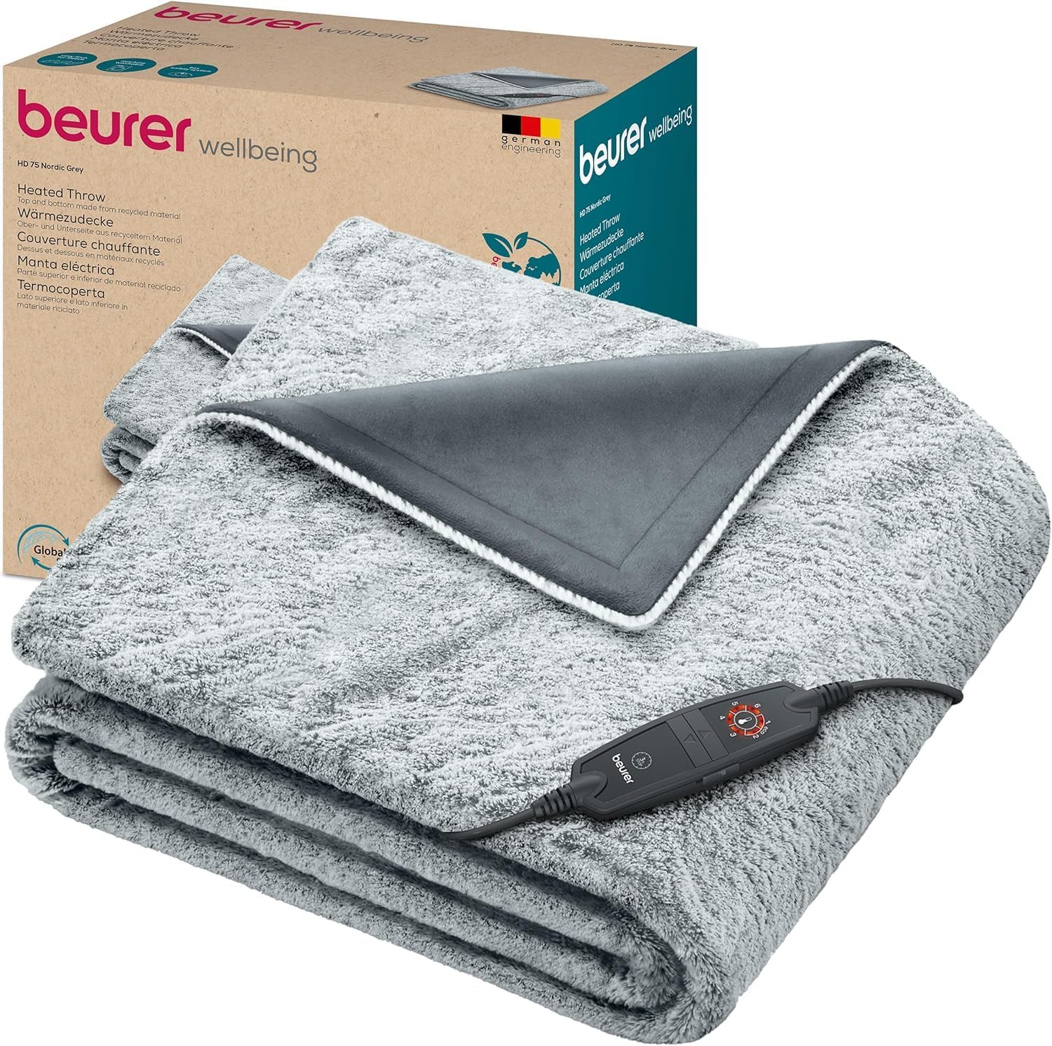Detalle de Beurer HD 75 Nordic Grey Electric Blanket: Warmth with Green Cred and Everyday Practicality