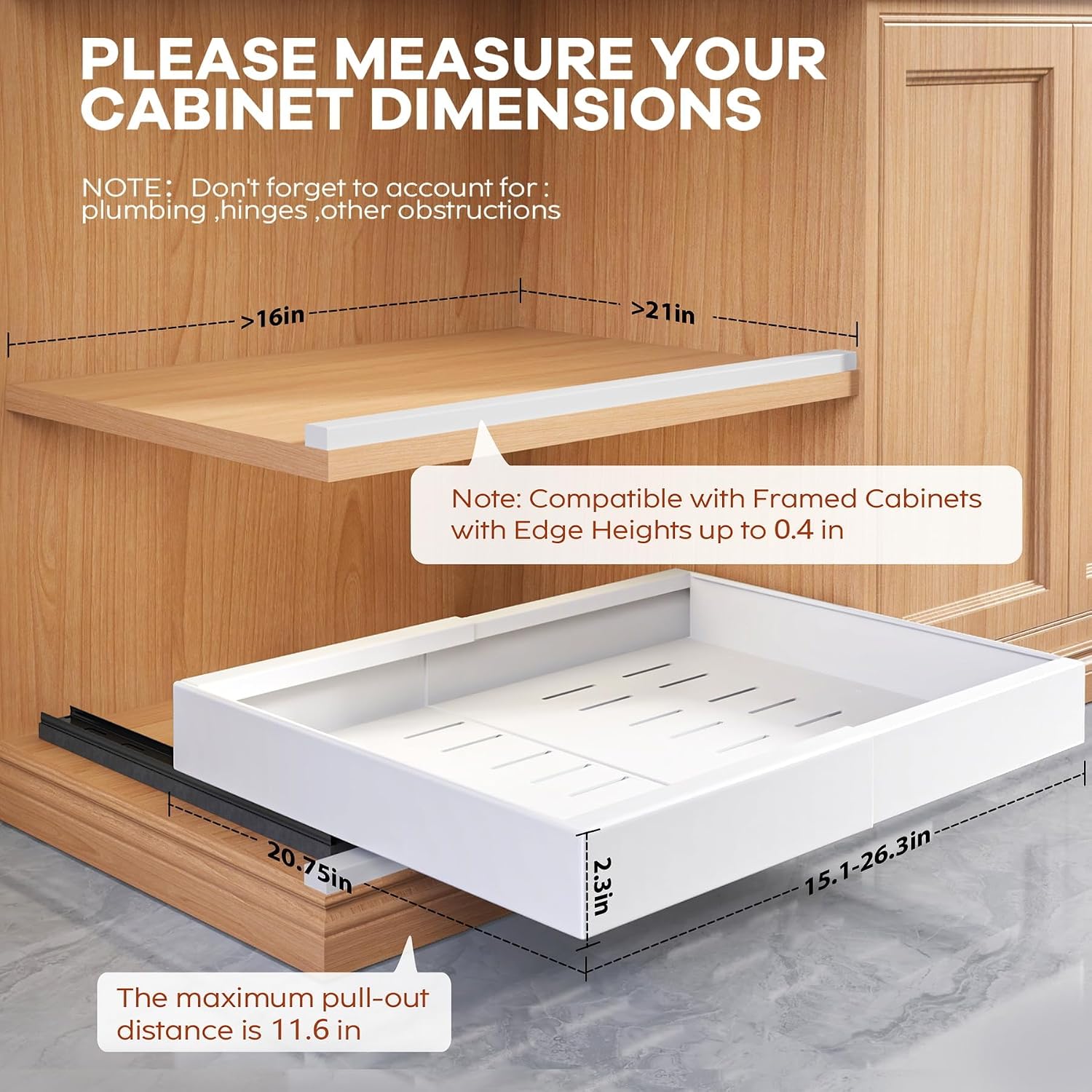 Detalle de Seinloes 4-Pack Expandable Pull-Out Cabinet Organizer (15.1"–26.3" Wide, Up to 21" Deep)