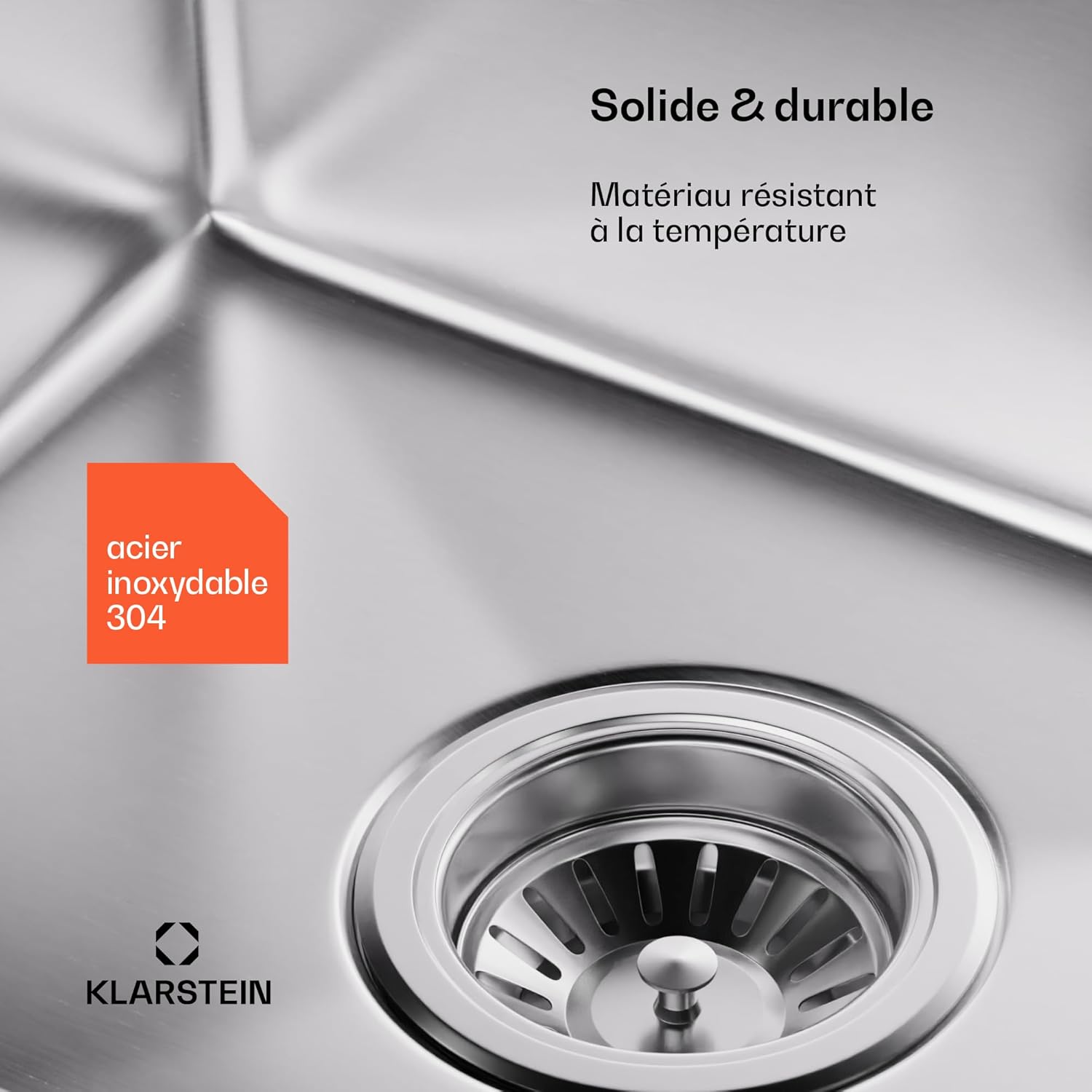 Detalle 2 de Klarstein évier de cuisine 1 bac avec égouttoir en acier inox 304 – 79x44 cm, design élégant et pratique