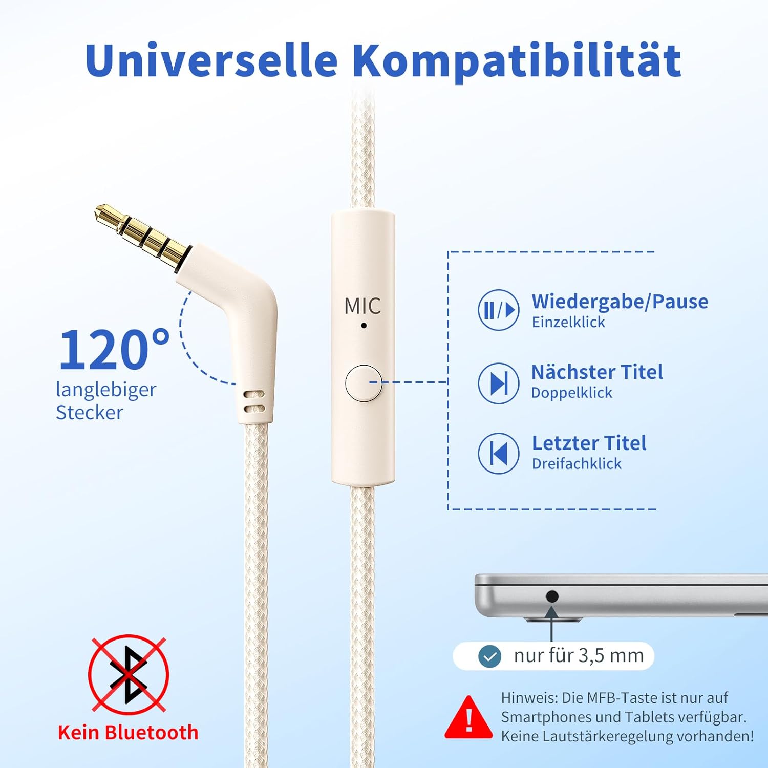 Detalle de Kopfhörer mit Kabel und Mikrofon, Over-Ear, 3,5 mm, faltbar – 1,5 m Nylonkabel