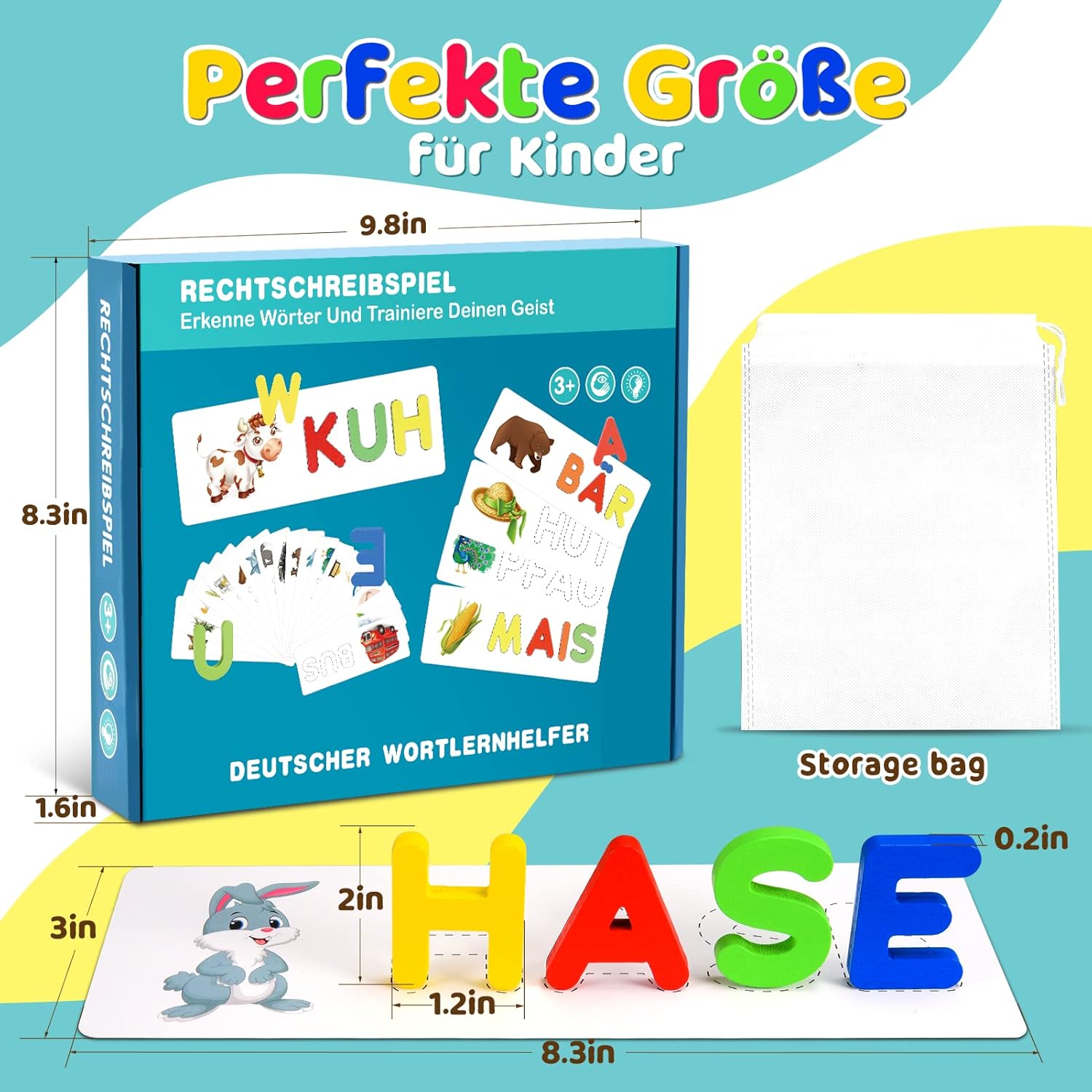 Detalle 2 de Qukir Buchstaben-Lernspiel: Montessori Alphabet mit 65 Holzbuchstaben & 30 Karten