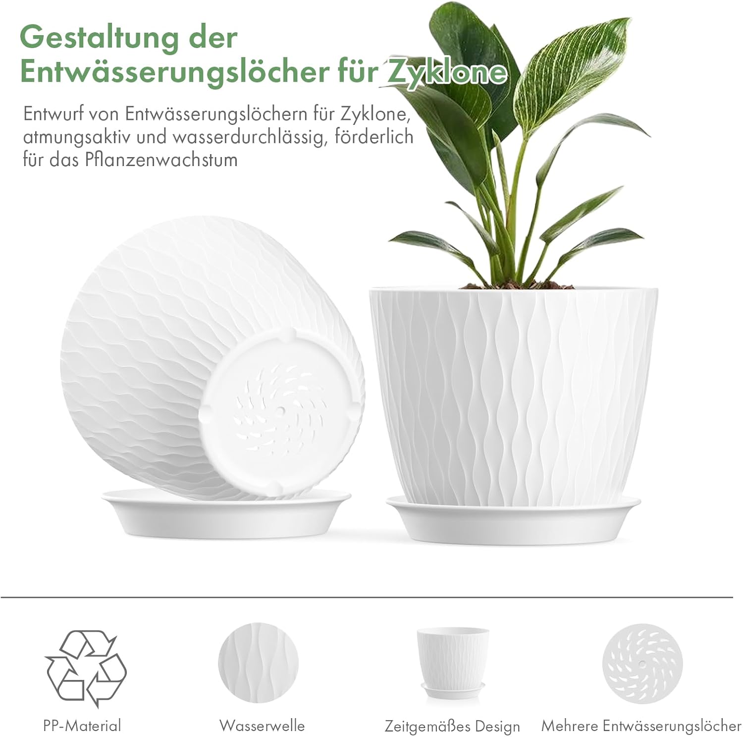 Detalle 2 de Homeuouz 5er-Set Blumentöpfe mit Bewässerungssystem, 20,3 cm – Weiß