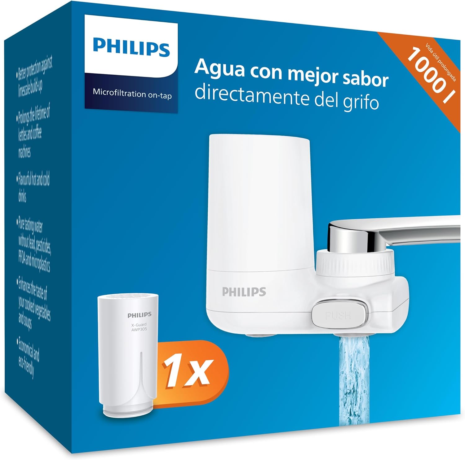 Philips Filtro de agua del grifo vertical X-Guard blanco (hasta 1000 L)