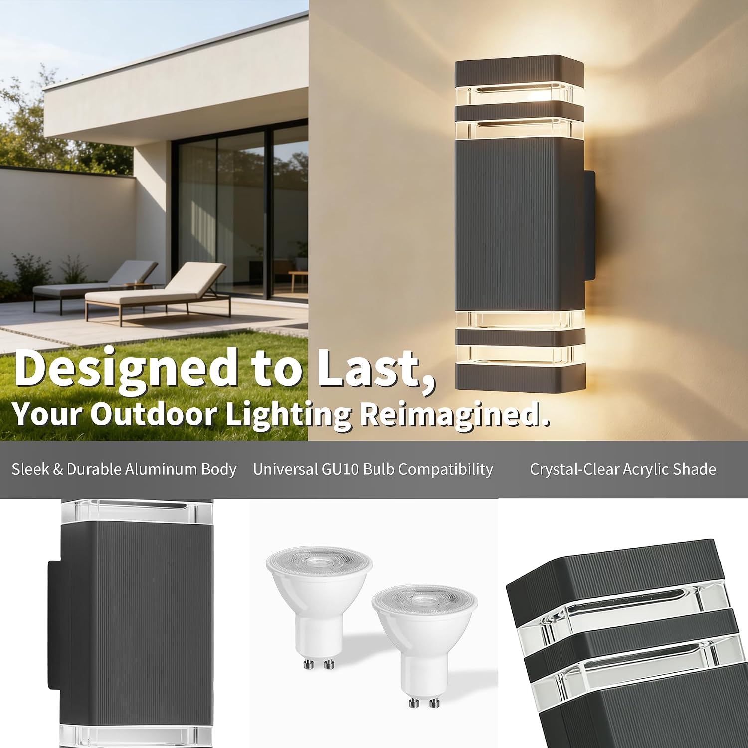 Detalle de Outdoor Wall Lights Mains Powered Up Down Outside Light IP54 Waterproof Porch Front Door Light Anthracite Grey