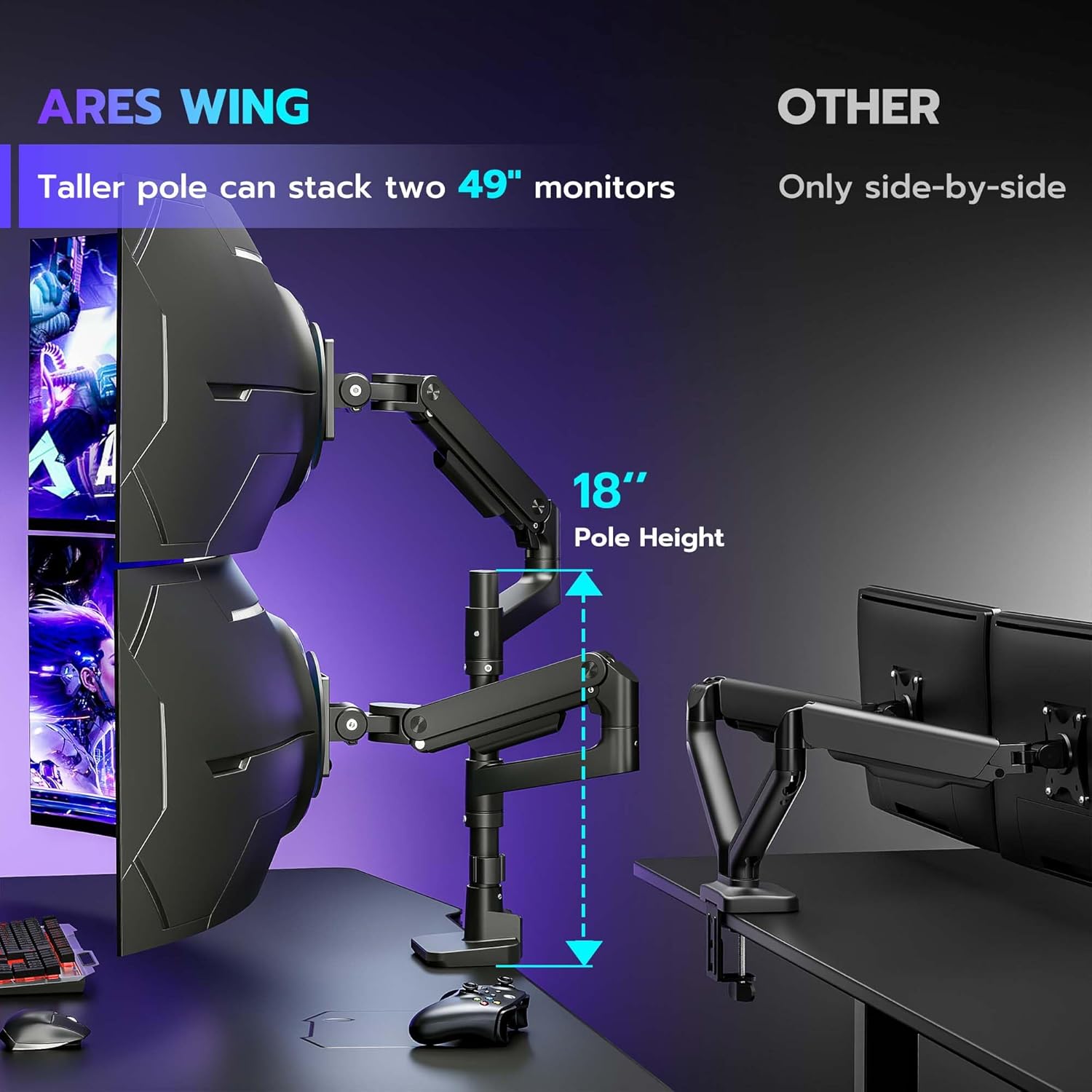 Thumbnail 2 de ARES WING Dual Monitor Arm Desk Mount for 17-49 Inch Ultrawide Monitors