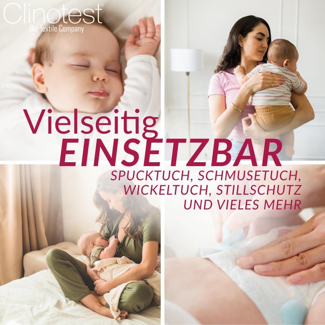 Thumbnail 1 de Clinotest Mullwindeln Spucktücher Baby Set – 10 Stück, 80×80 cm, 100% Baumwolle, Kochfest bis 95°C, Weiß