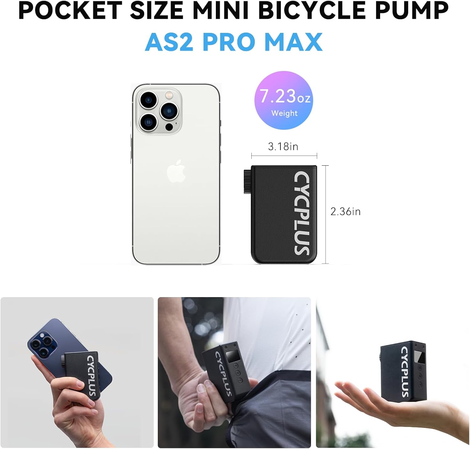 Thumbnail 2 de CYCPLUS AS2 Pro Max Tiny Pump: Compact Cordless Pump with Gauge for Bike, Car, Motorcycle and Balls
