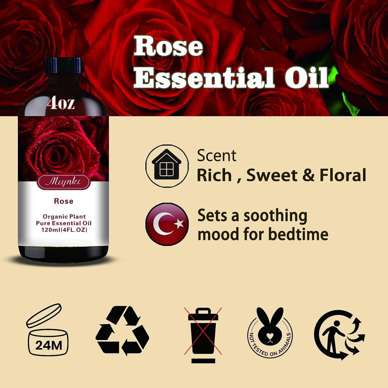 Thumbnail 6 de Rose Essential Oil Diffuser Set (4oz + 0.33oz Roll-On) for Aromatherapy, DIY, and Cleaning