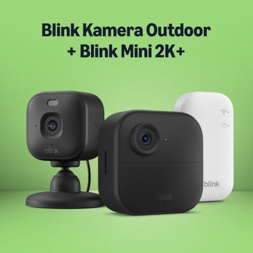 Detalle de Blink Outdoor 4 Kamera + Blink Mini 2K+ Innenkamera (Schwarz) inkl. Sync Module Core – Komplettpaket für Innen & Außen