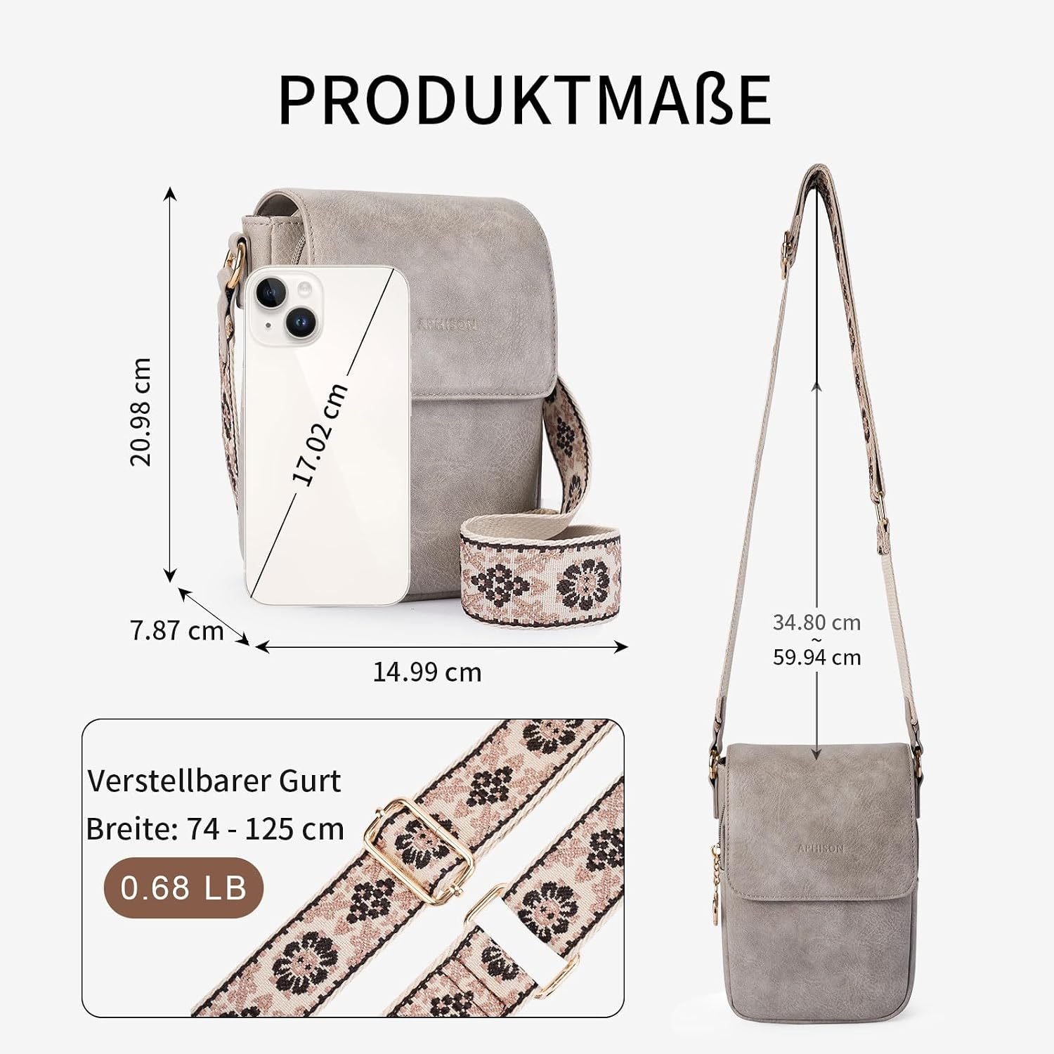 Detalle de APHISON Crossbody Handytasche mit RFID-Schutz aus PU-Leder – kompakte Umhängetasche für Handy bis 6,7
