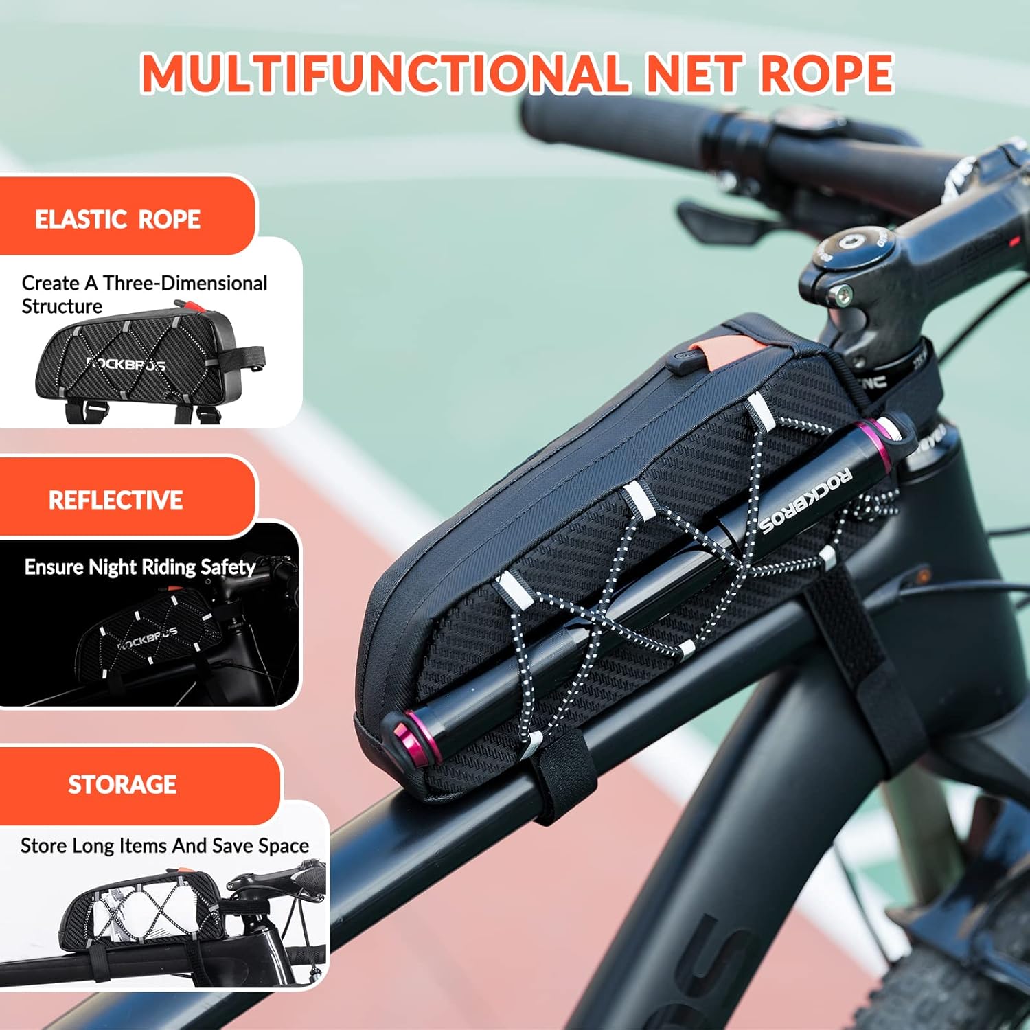 Thumbnail 5 de ROCKBROS 1L Bike Frame Bag – Reflective Top Tube Pouch for MTB, Road and E-Bike