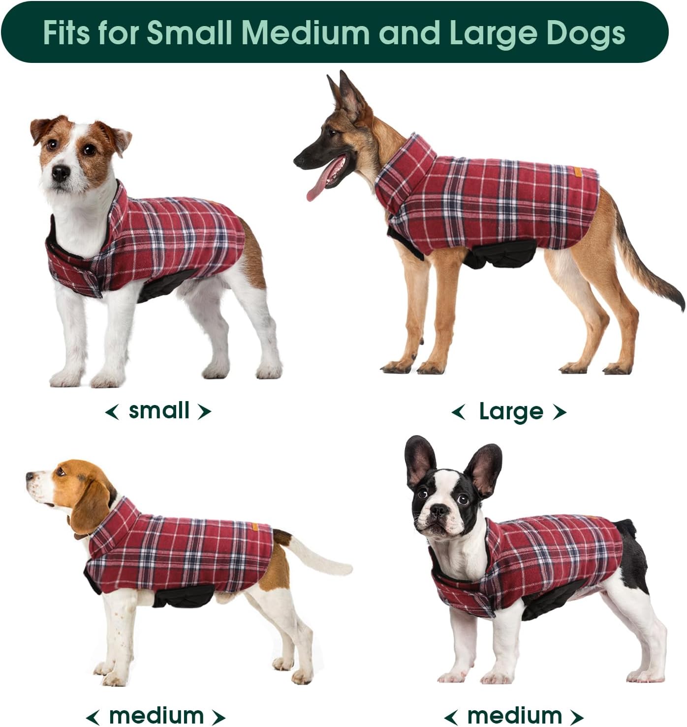 Detalle 1 de Kuoser Kuoser-92972-Red-L Waterproof Reversible Dog Coat with Fleece Lining