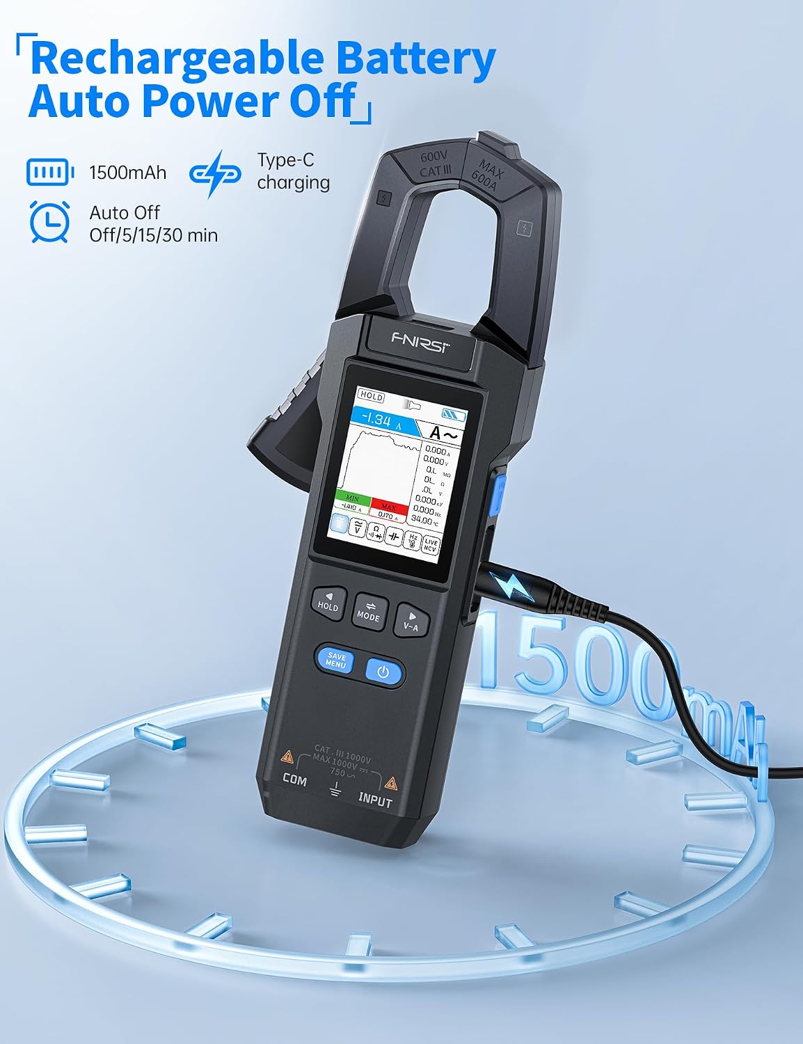 Thumbnail 6 de FNIRSI FNIRSI-DMC-100 TRMS Clamp Meter with Graph Recording and 2-Inch TFT