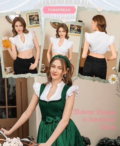 Detalle de Funspread Dirndl Bluse Damen Weiß – Kurzarm, V-Ausschnitt, Flächen Rosa 38