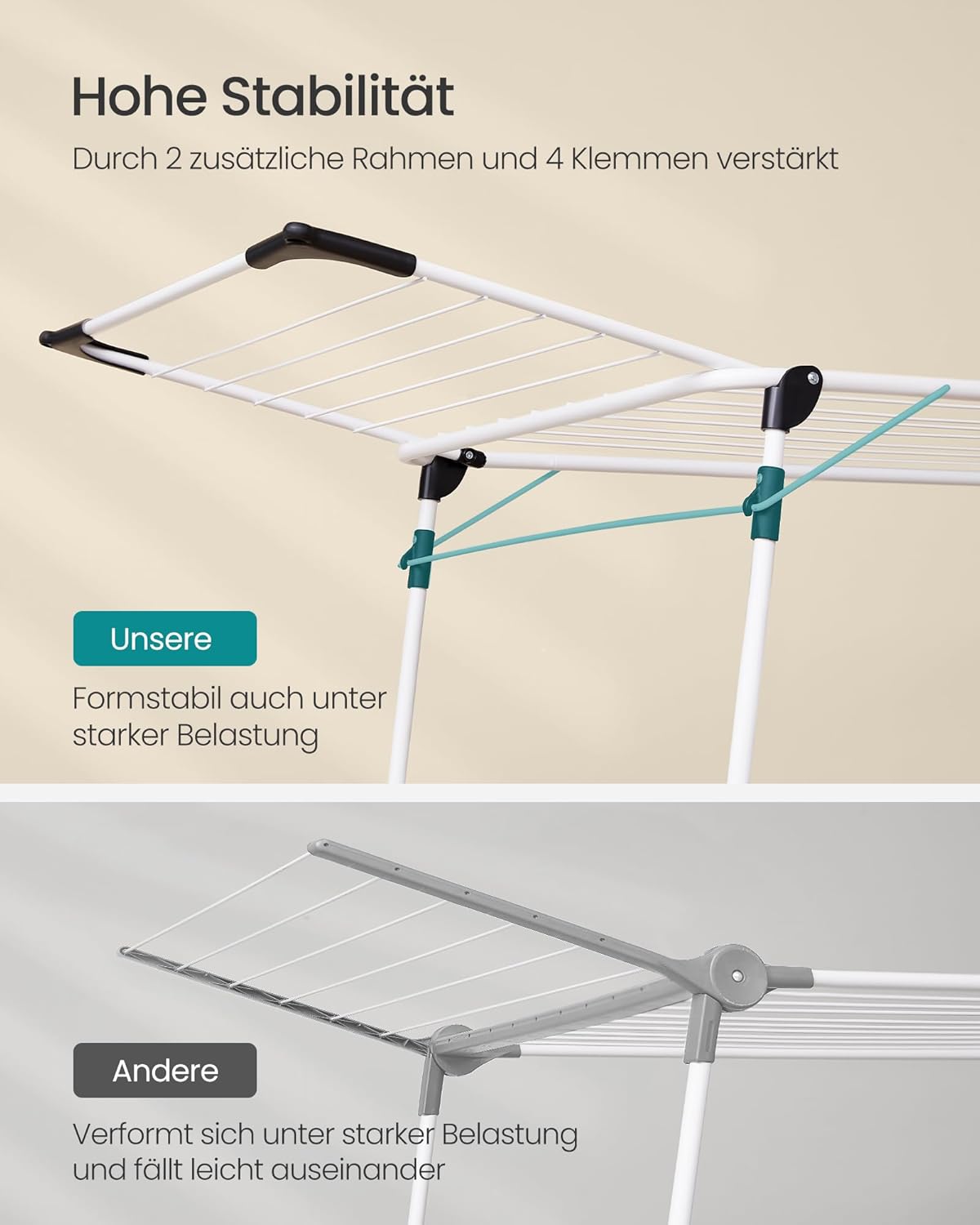 Detalle de SONGMICS Wäscheständer LLR518W01 – Standtrockner mit Flügeln, 18 m Trockenfläche, 18 kg Kapazität