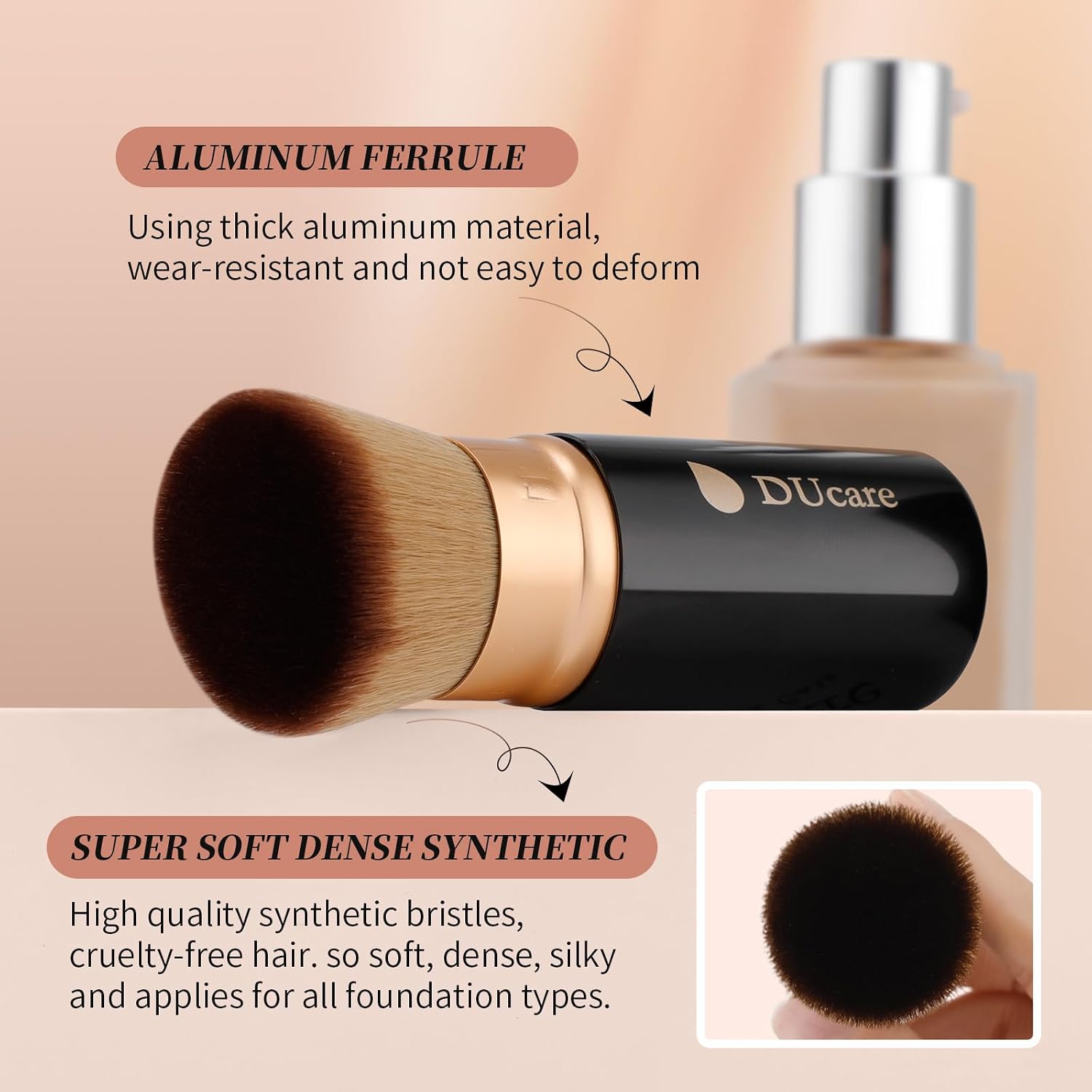 Detalle 2 de DUcare Foundationspinsel – teleskopierbarer Kabuki-Pinsel mit Deckel für Foundation & Puder (Schwarz2)