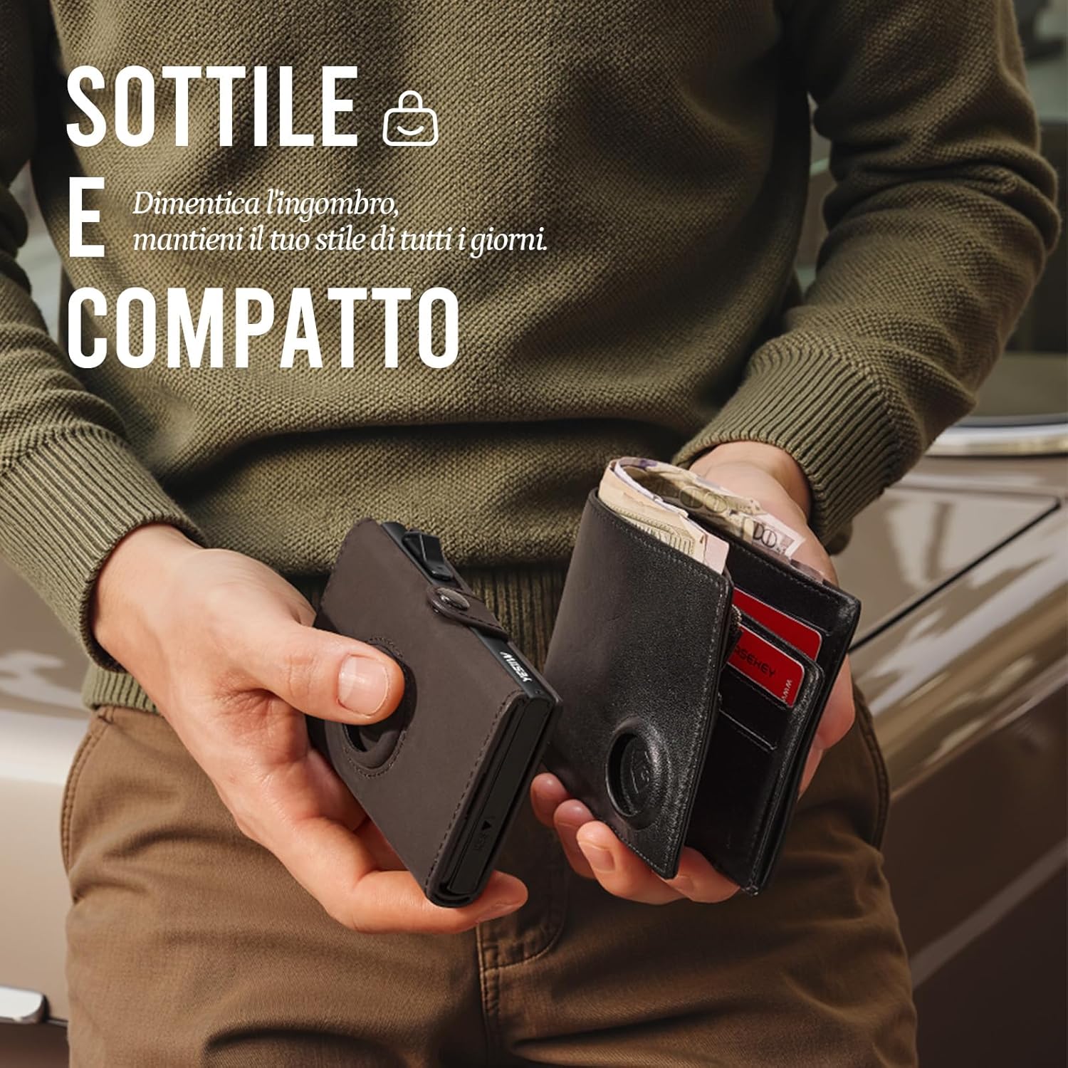 Thumbnail 5 de YESIIW Portafoglio Airtag Slim Marrone
