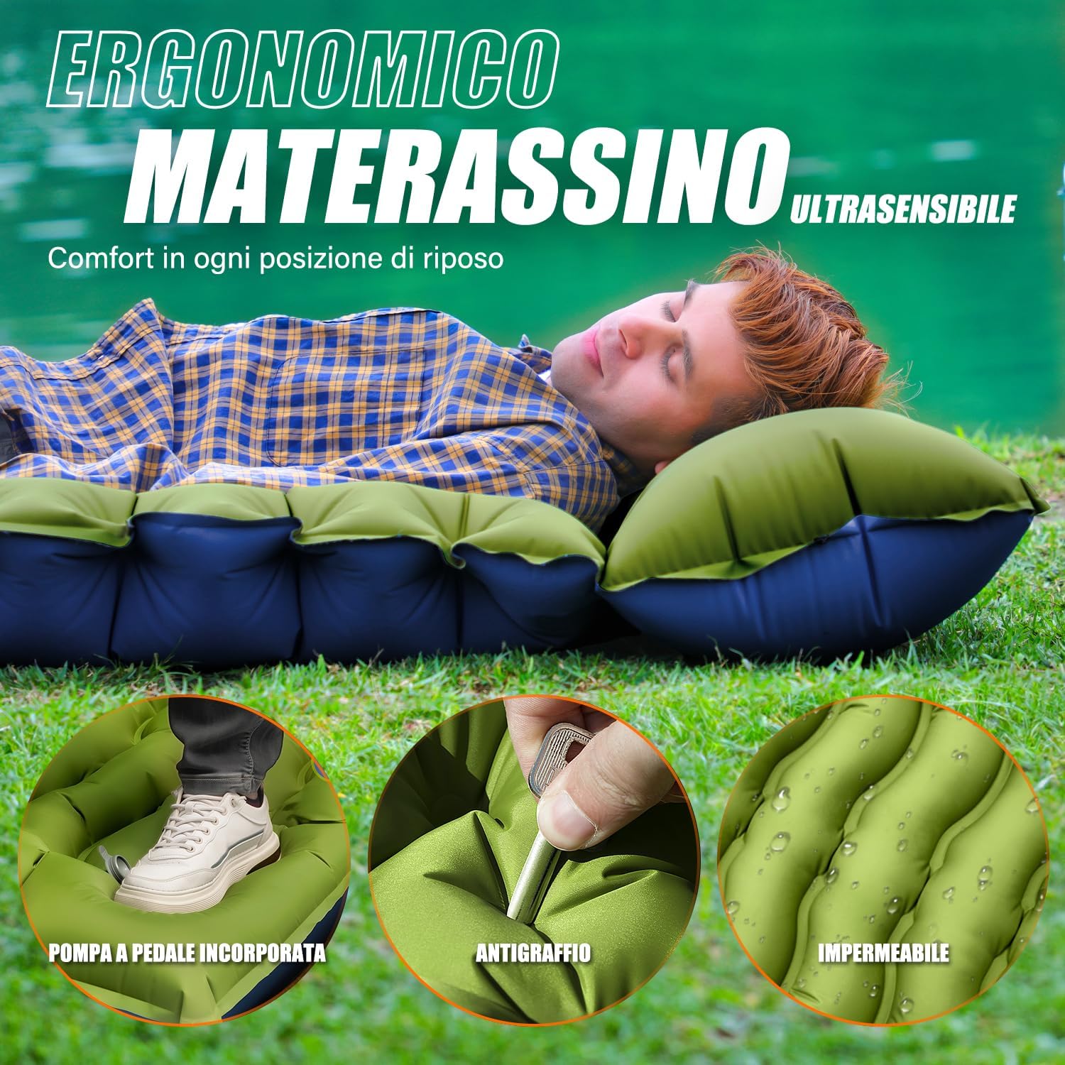 Detalle 2 de Yuzonc Materassino Campeggio Autogonfiante: ultraleggero, extra grande e pratico per trekking