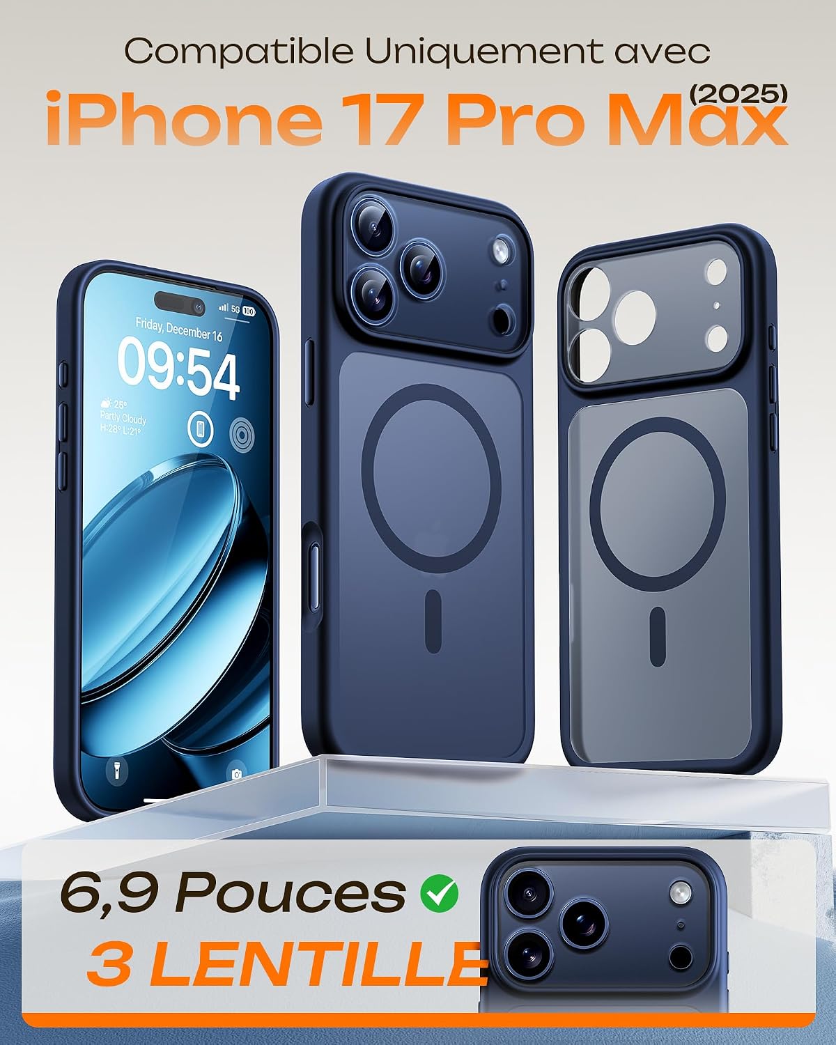Detalle 2 de TOCOL Coque magnétique iPhone 17 Pro Max 6,9" compatible MagSafe