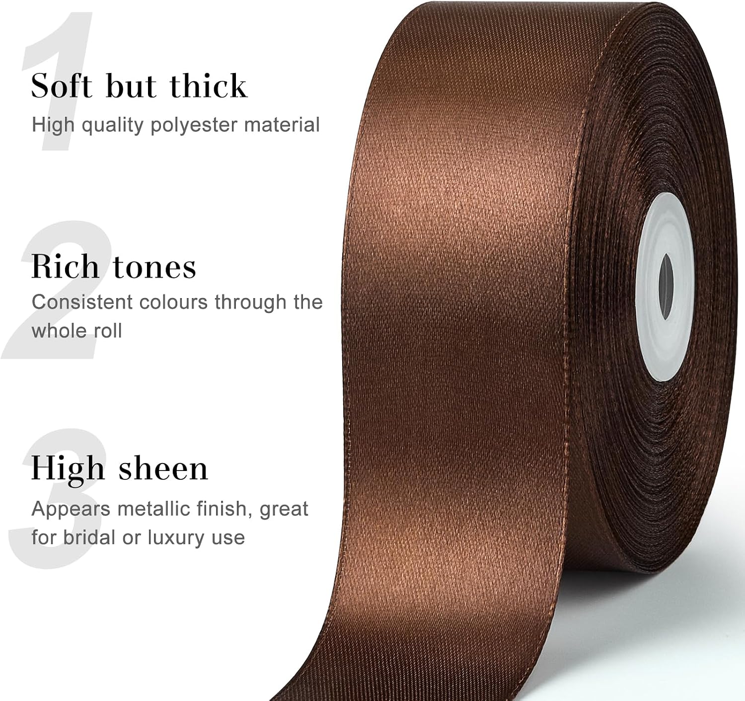 Detalle 2 de CLUEWR Brown Satin Ribbon, 1-1/2-Inch Wide, 50-Yard Roll