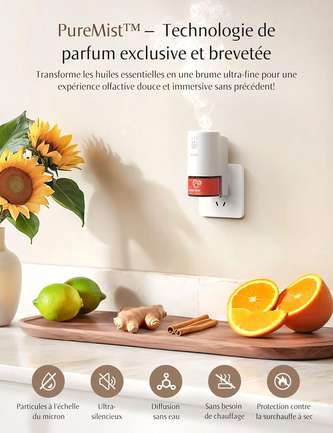 Detalle de SenseFlow Diffuseur Huiles Essentielles Parfum Maison SF101S Pro – Poire & Freesia, ultrasonique sans eau