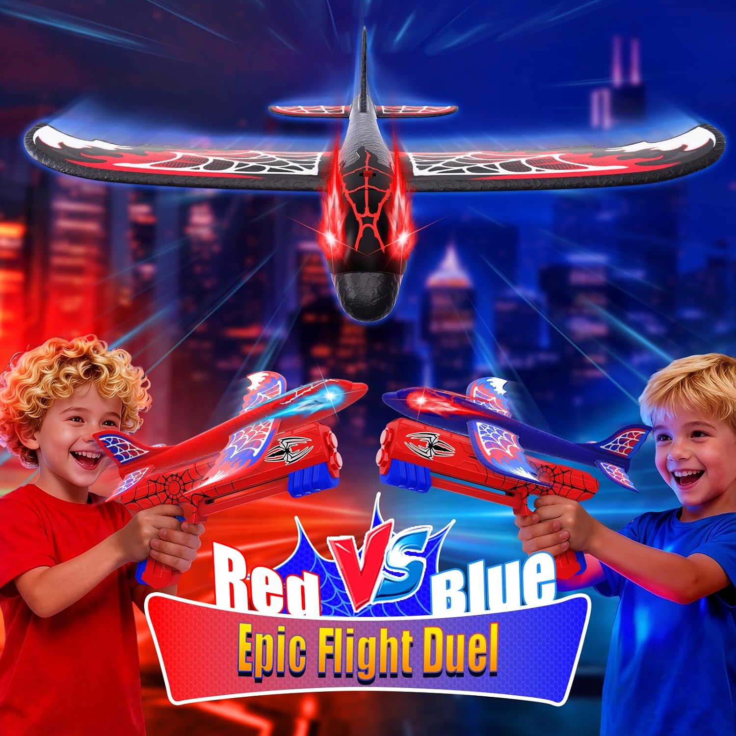 Thumbnail 5 de Cool Airplane Launcher Toy with Glowing Eyes & Web-Pattern Wings