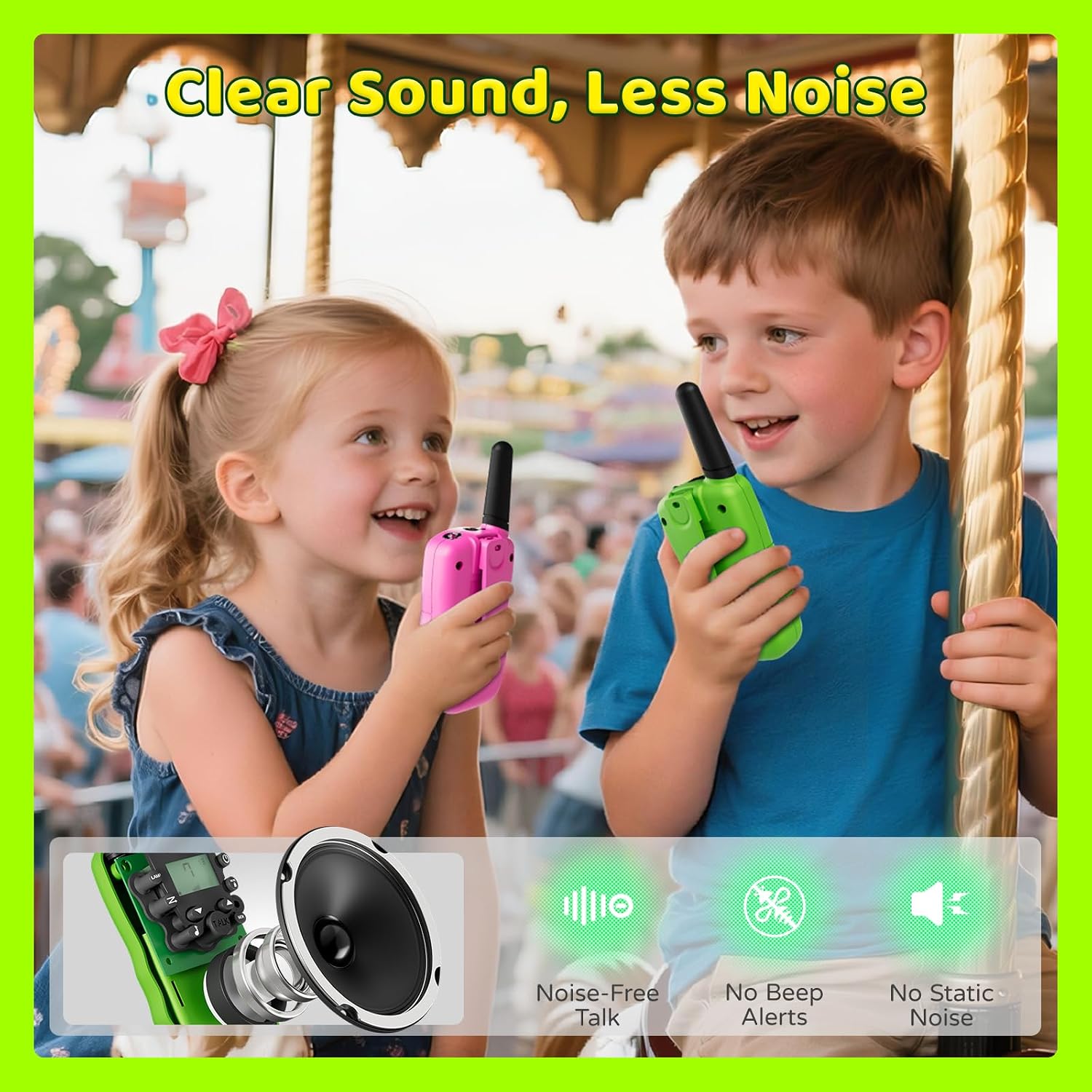 Detalle de BATURU T-388 Rechargeable Kids Walkie Talkies, 3-Pack, 22 Channels, USB-C