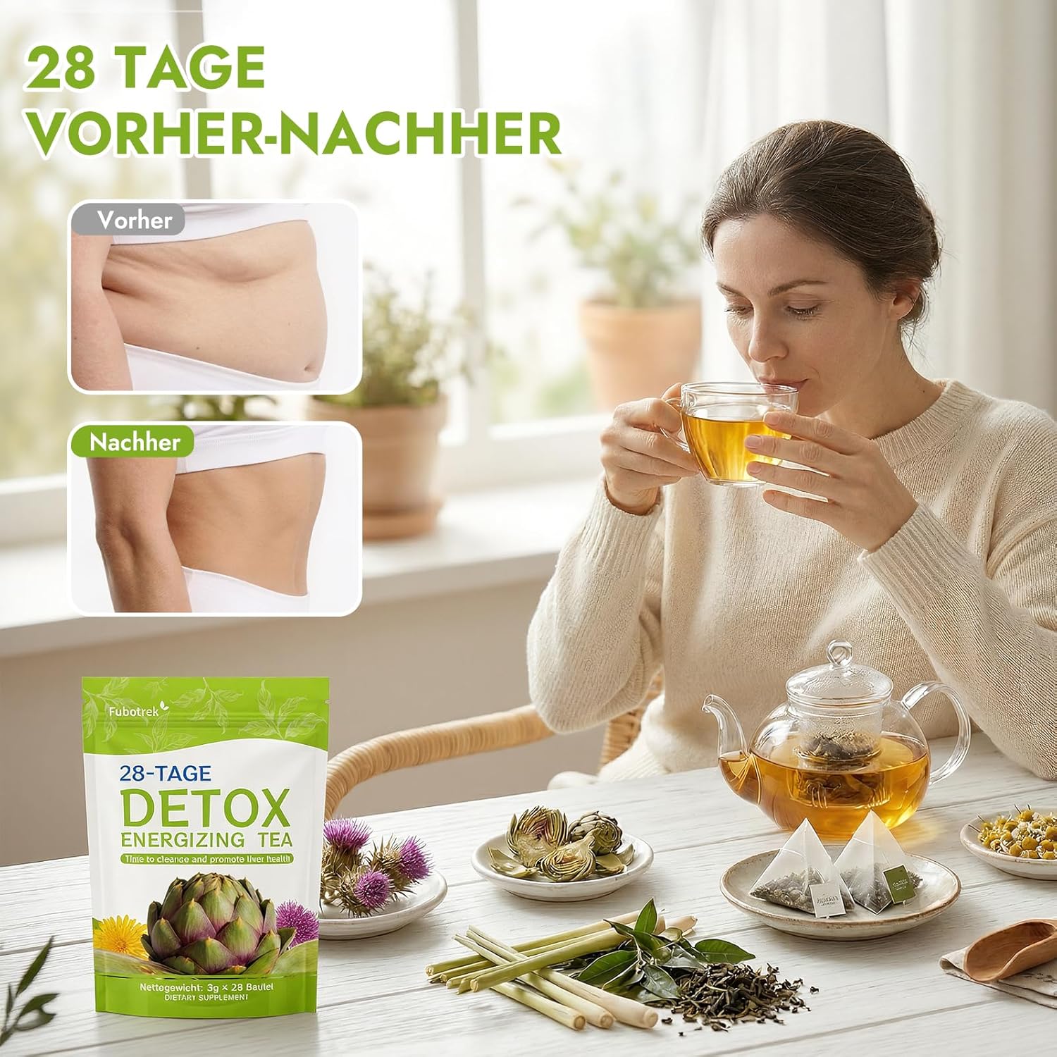Thumbnail 3 de Detox Tee zum Abnehmen & Bauchfett Verbrennen – 28-Tage-Stoffwechsel-Kur mit Mariendistel, Artischocke, Löwenzahn