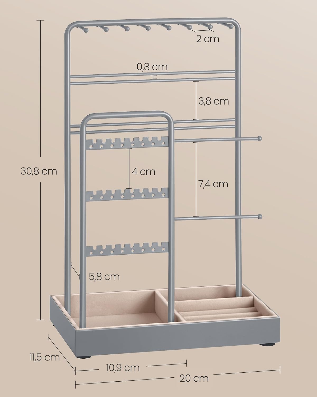 Thumbnail 5 de SONGMICS JJS021G01 sieradenstandaard met metalen frame en fluwelen dienblad