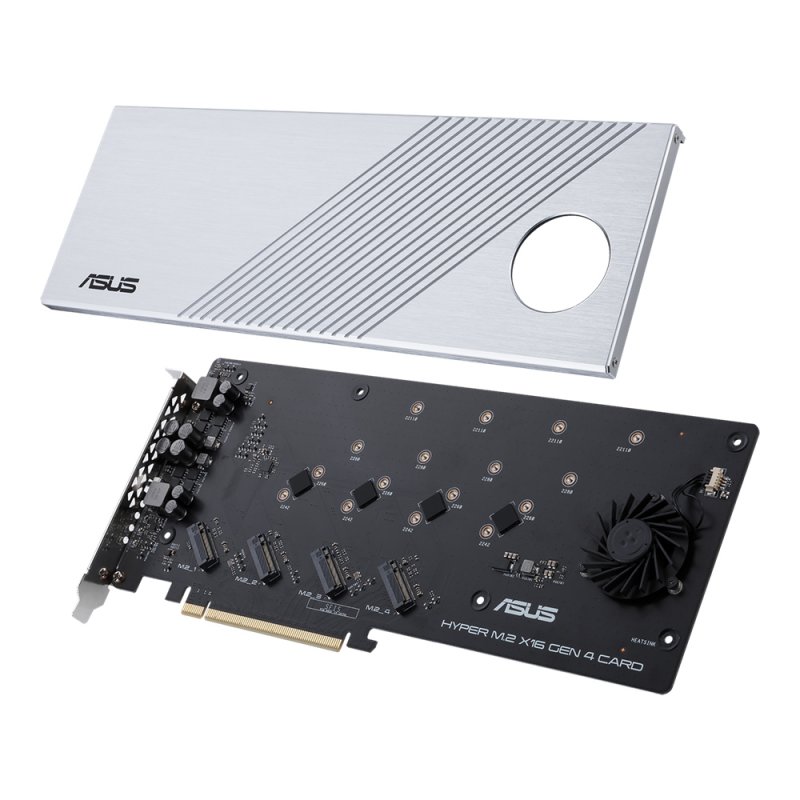 Detalle de ASUS Hyper M.2 x16 Gen 4 PCIe 4.0/3.0: tarjetas NVMe RAID para AMD e Intel