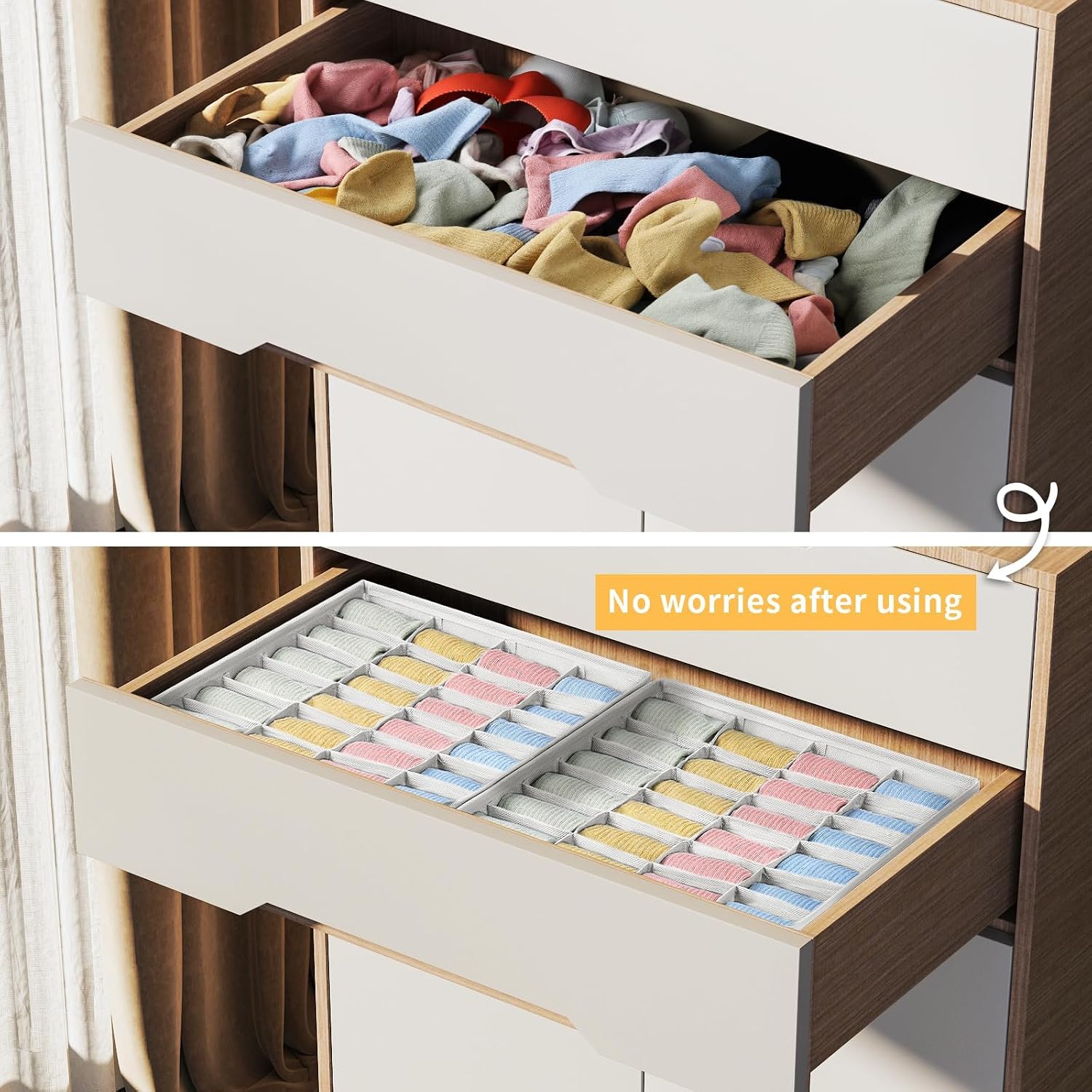 Thumbnail 2 de DIMJ 6-Pack Foldable Sock Drawer Organisers – White, 24 Cells, 11.81 x 11.81 x 3.54in