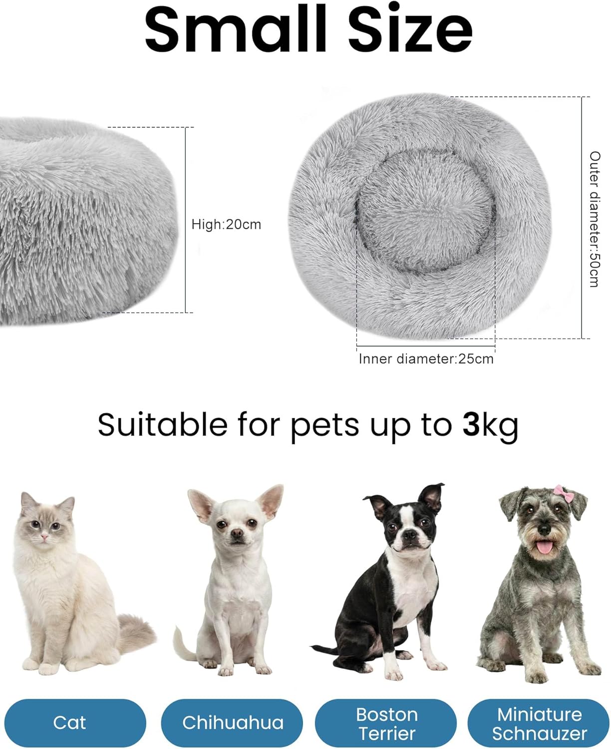 Thumbnail 6 de Moistu Small Dog Bed with Removable Cover (50cm) – Washable Donut Pet Bed with Zip, Orthopedic Support & Anti-slip Base