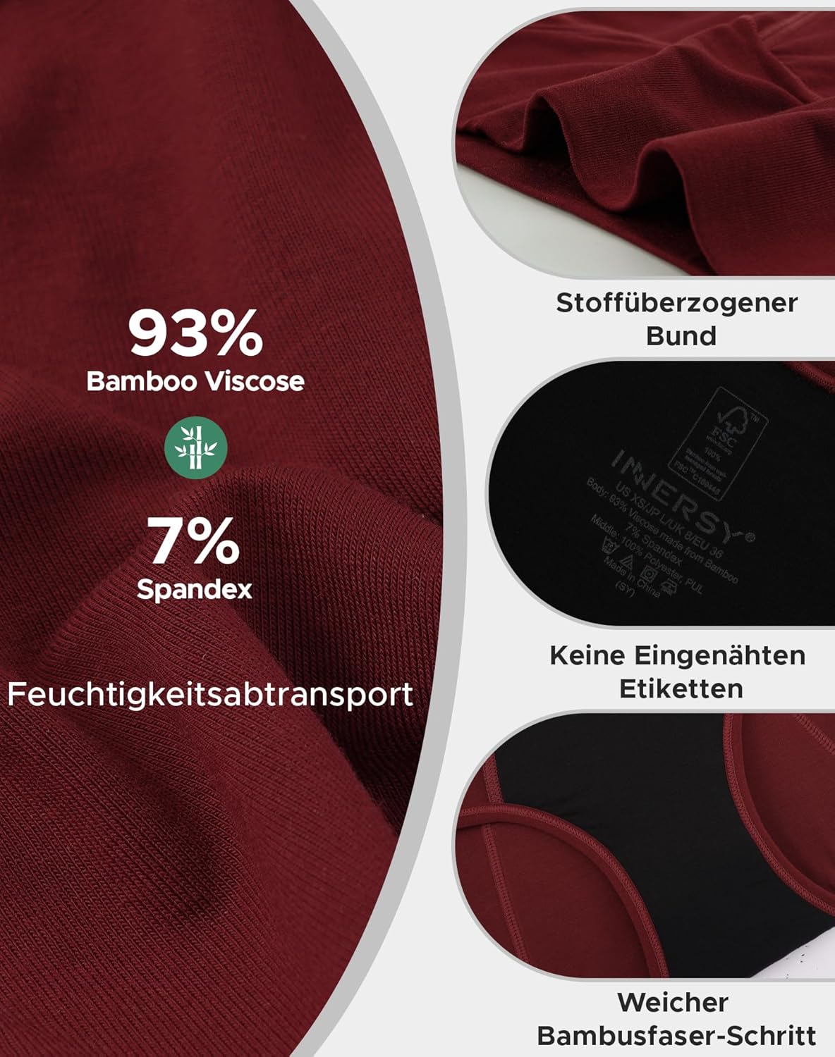 Thumbnail 3 de INNERSY Periodenunterschwäsche High Waist – Starke Blutung, Bambus, 3er Pack