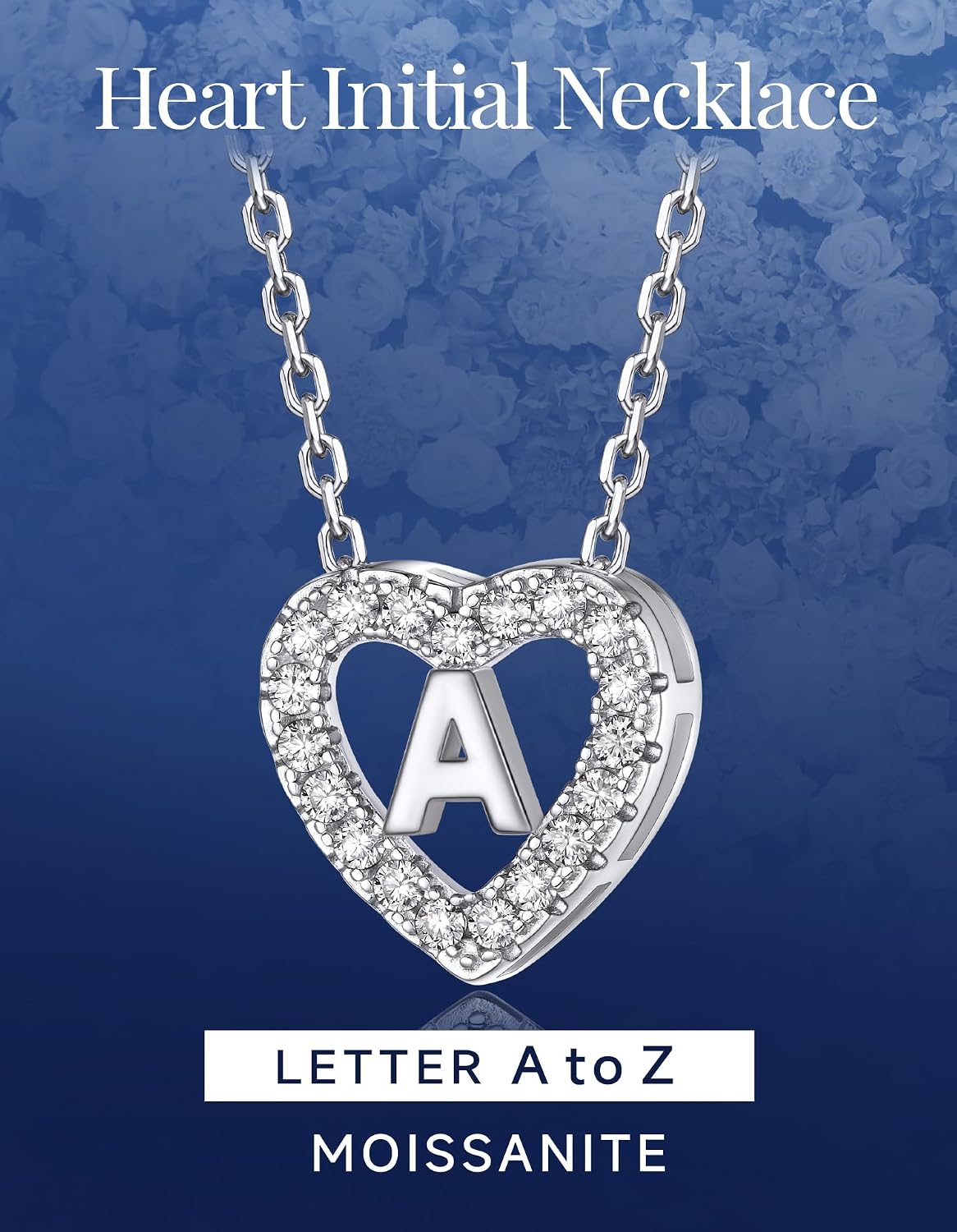 Detalle de MomentWish Herz-Kette mit A–Z Buchstaben Anhänger aus Moissanit – Personalisierte Halskette für Damen