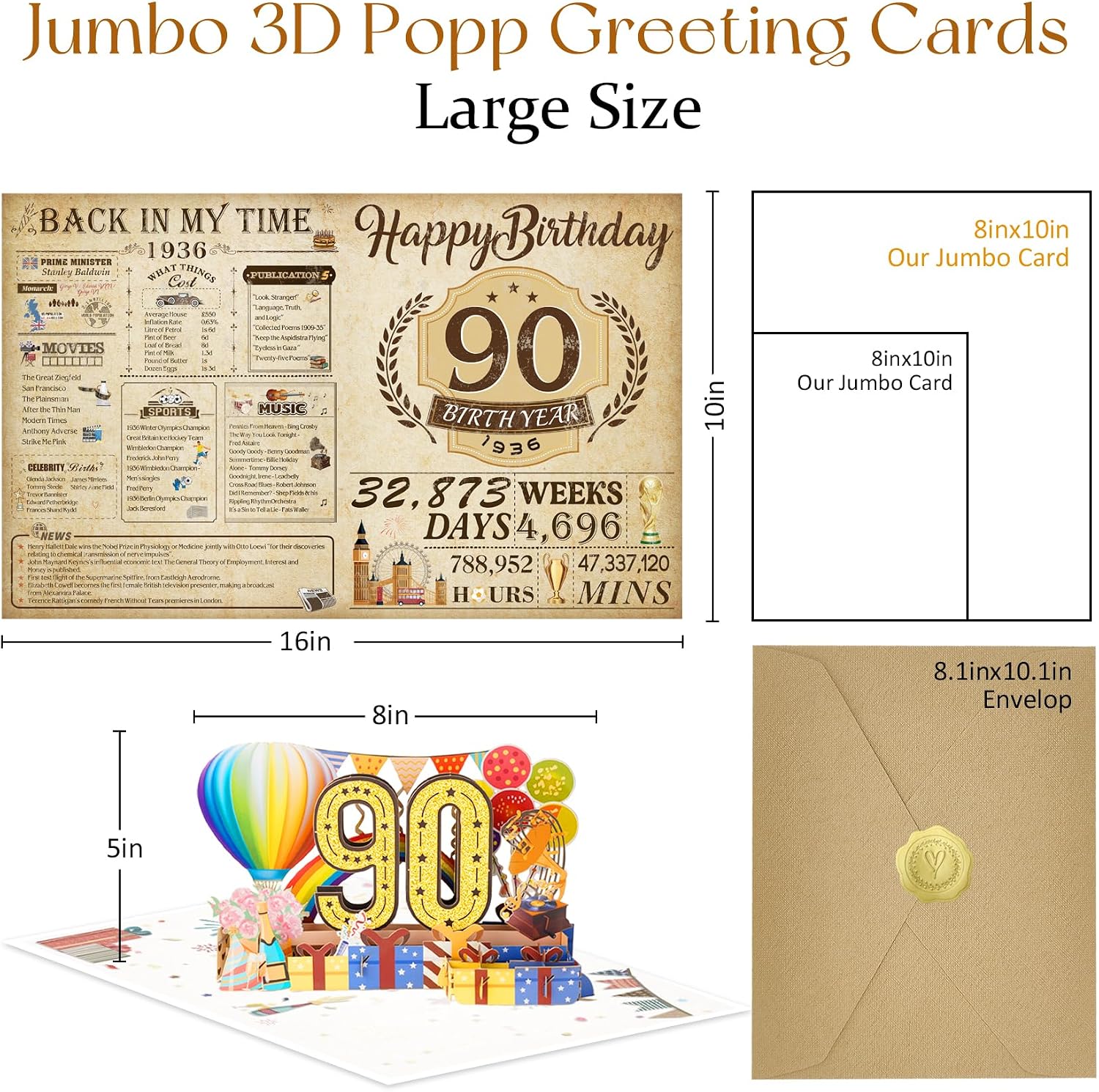 Detalle de 90th Birthday Card: Funny 3D Pop Up with Envelope