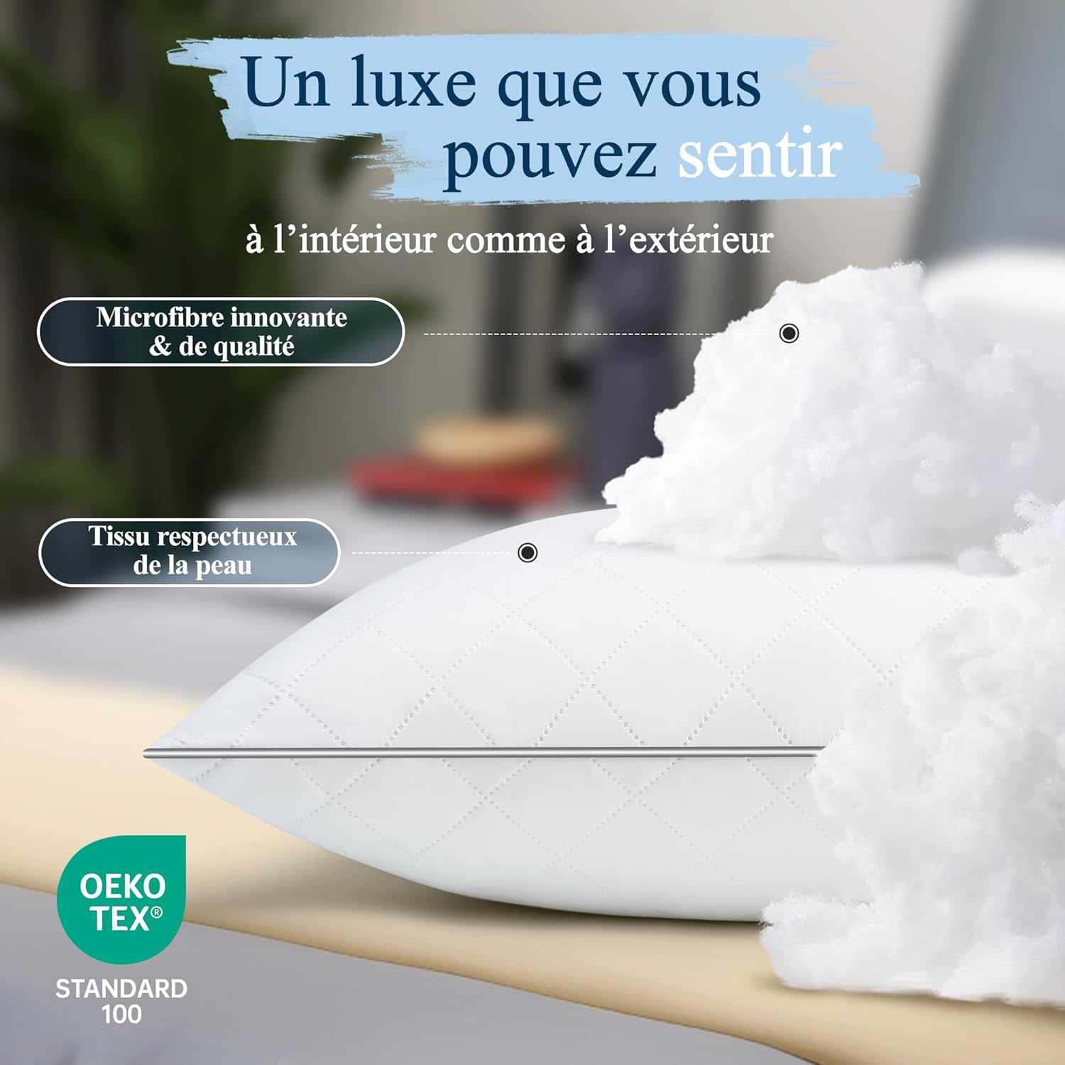 Detalle de Orange Wave Oreillers 65x65 cm – Lot de 2, hypoallergéniques et moelleux