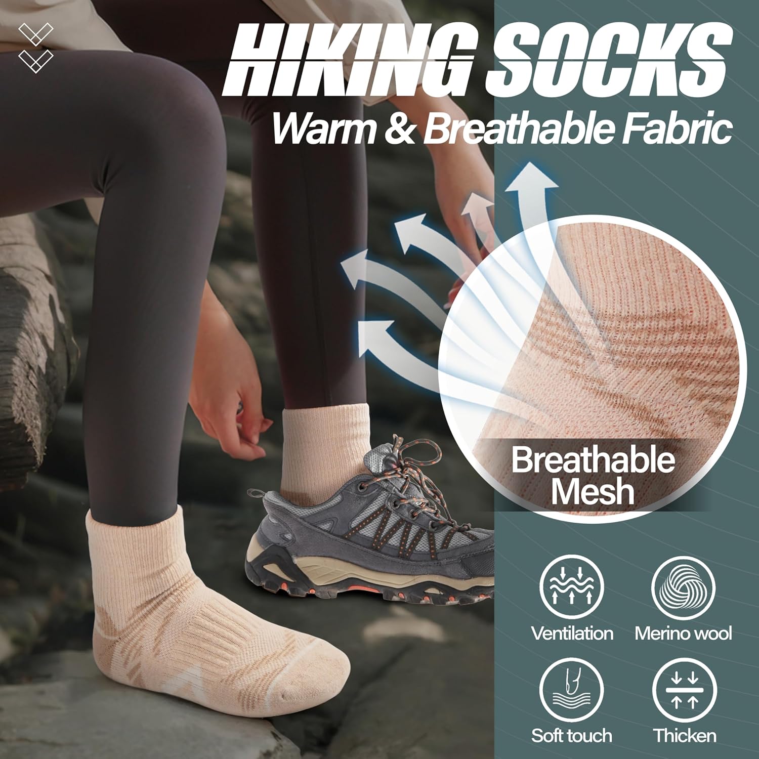 Thumbnail 6 de ANTSANG 6 Pairs Merino Wool Quarter Ankle Hiking Socks with Compression and Thick Cushion
