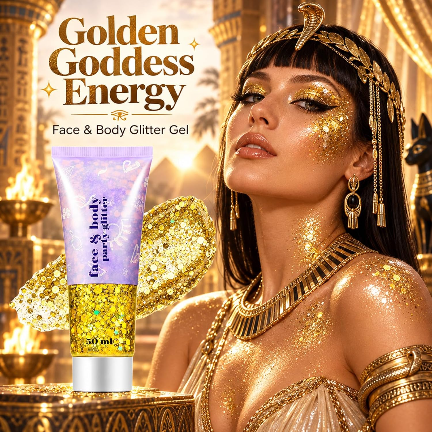 Thumbnail 2 de Go Ho Gold Face & Body Glitter (Mardi Gras Gold Holographic Chunky Sequins), 52g