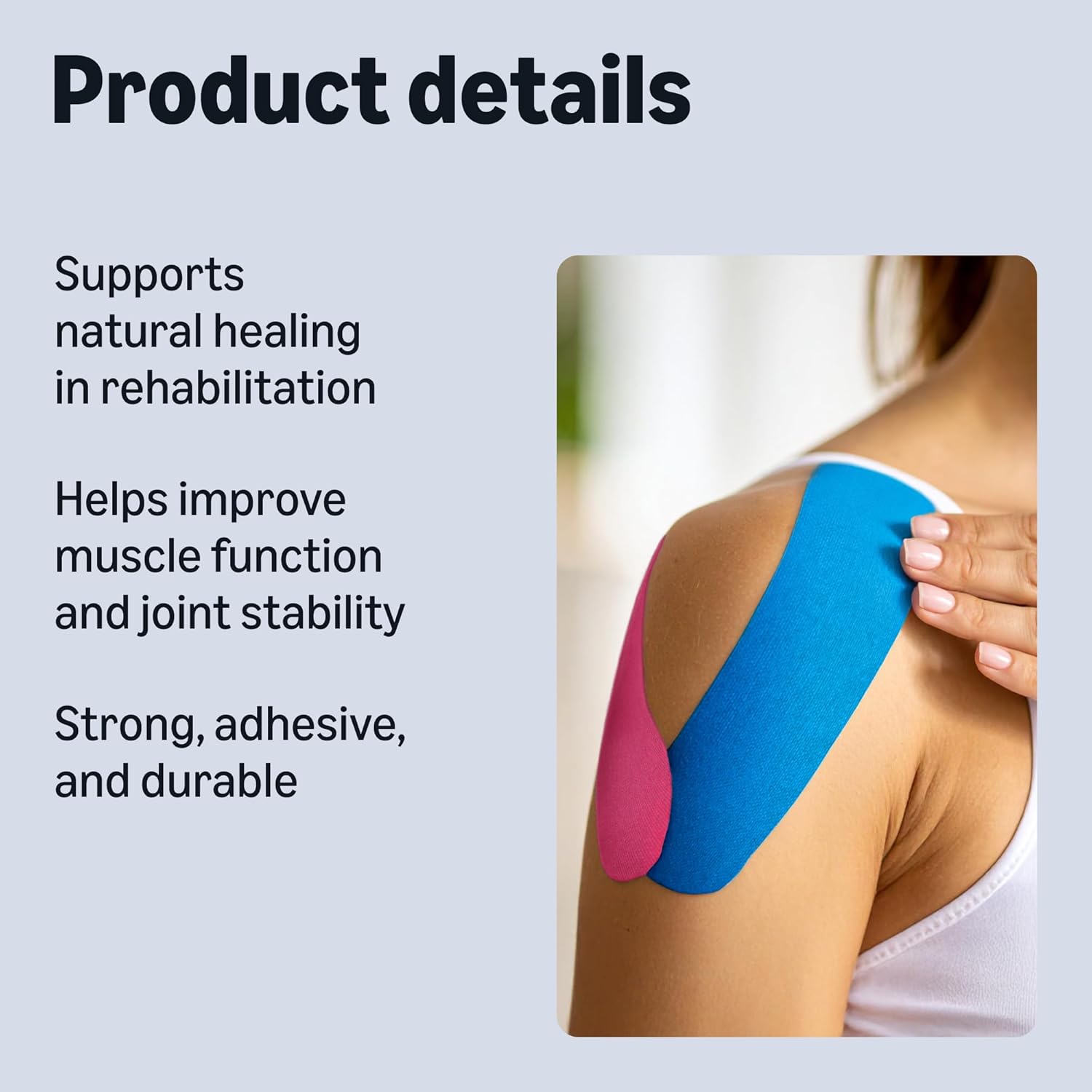 Thumbnail 2 de Healthcare by Amazon Kinetic Muscle Sports Tape – 5m x 5cm, Pack of 2 (Blue & Pink)