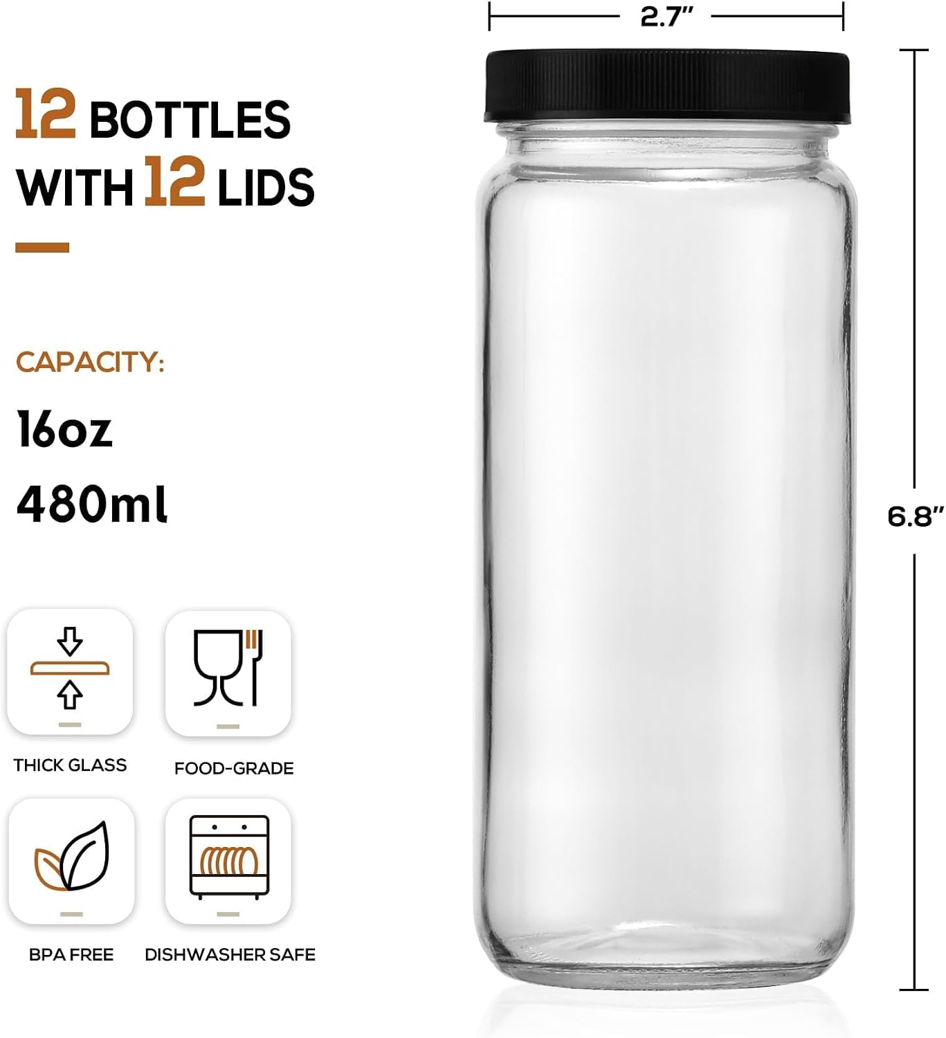 Thumbnail 6 de 16 oz Glass Juice Bottles 12 Pack
