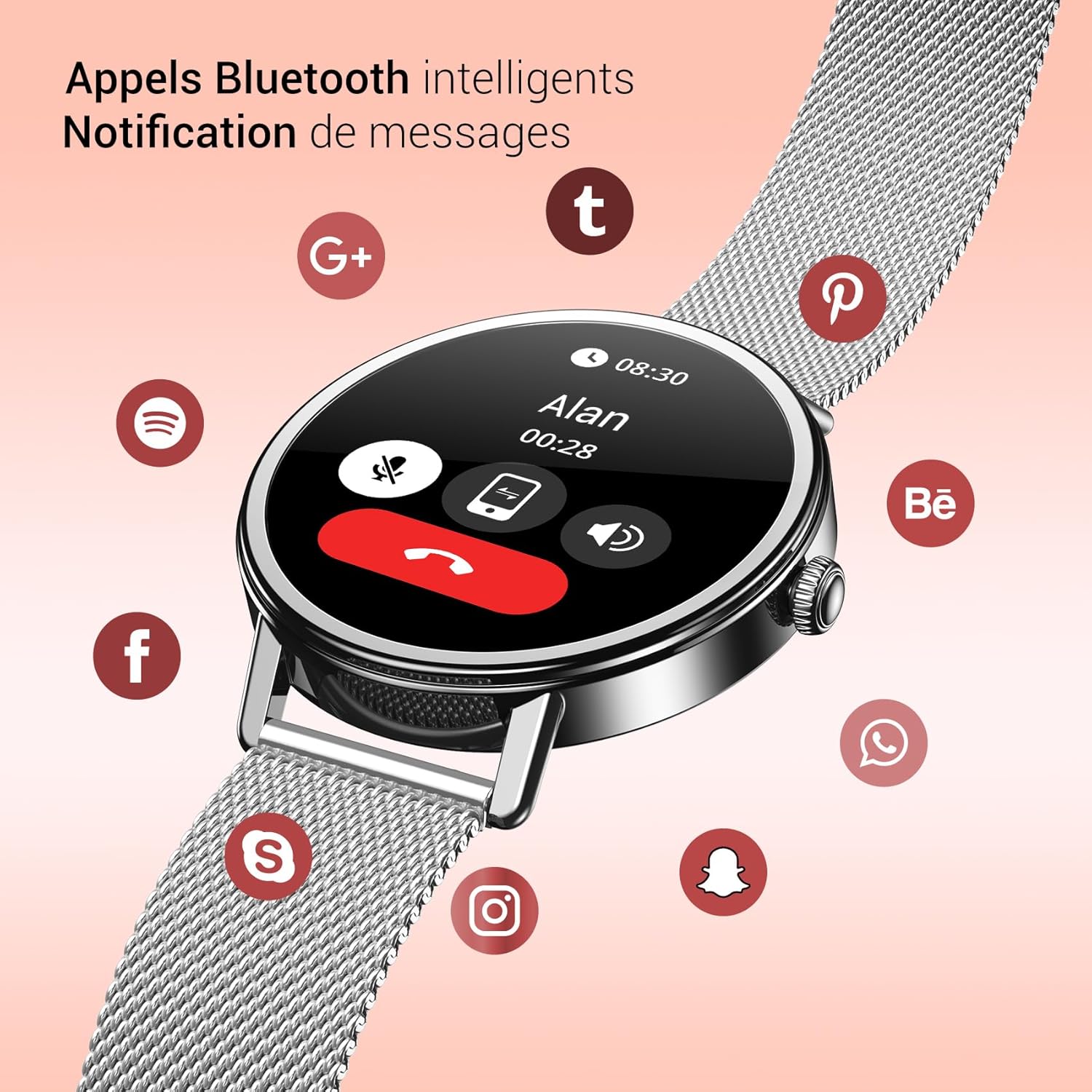 Detalle de Blackview Montre Connectée Femme – 1,26'', Appel Bluetooth, Suivi du Cycle et 100+ Modes sportifs
