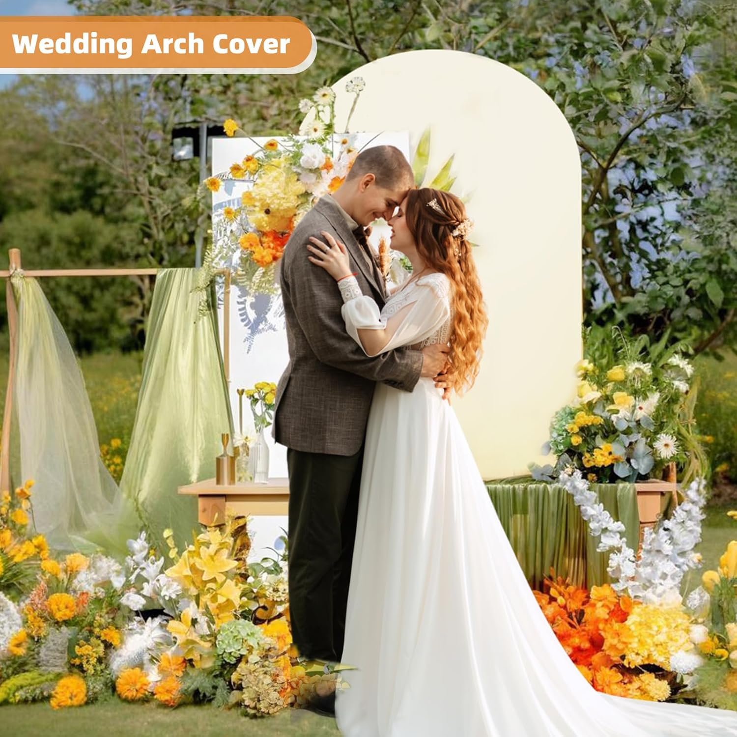 Thumbnail 2 de HEMMOTOP 7.2 ft Beige Arch Backdrop Cover (No Arch Stand) — Ivory Stretch Spandex Cover for Balloon & Event Arches