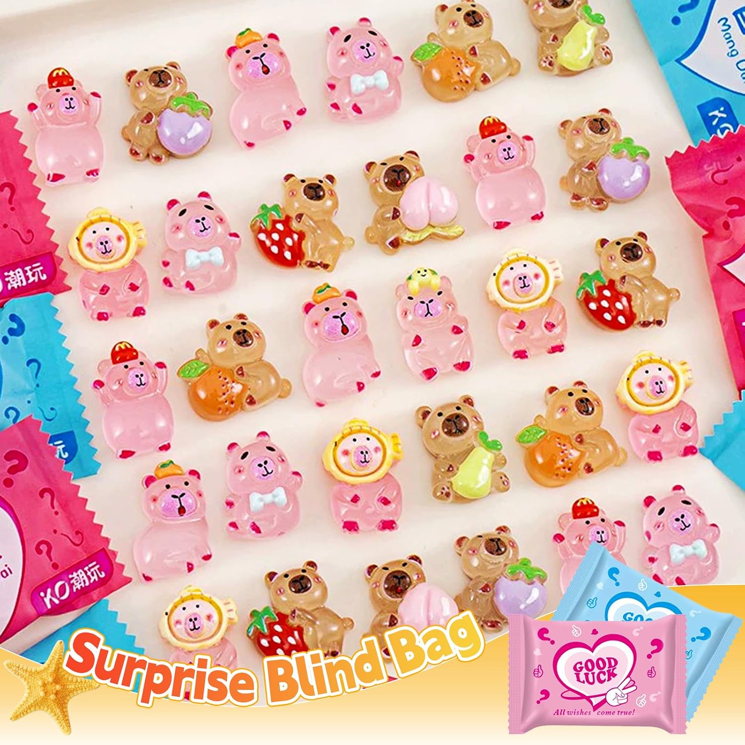 Detalle de 50 Pcs Random Mini Capybara Glow-in-the-Dark Blind Bags – Cute Resin Figures for DIY, Decor, and Party Favors