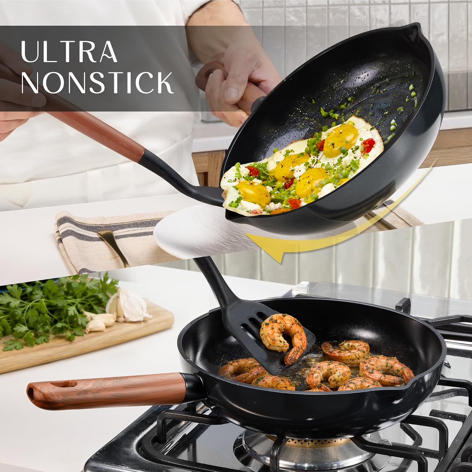 Thumbnail 3 de CAROTE Ceramic Cookware Set: 19-Piece Pistachio Green Nonstick with Detachable Handles